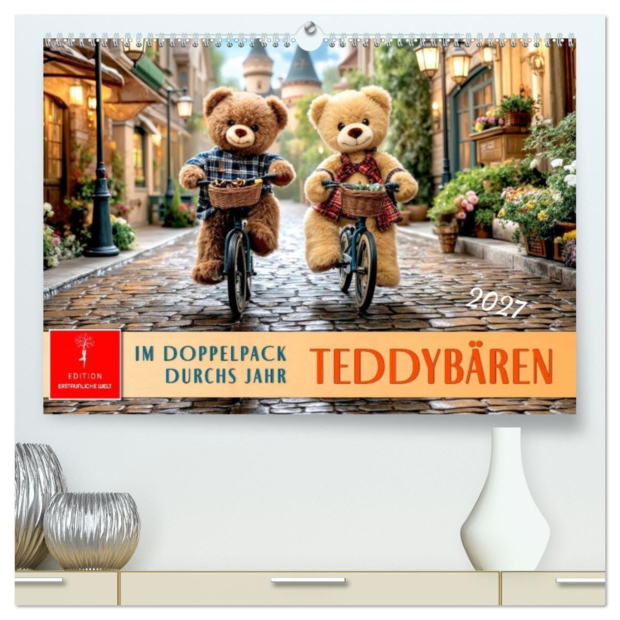 Teddybären - im Doppelpack durchs Jahr (hochwertiger Premium Wandkalender 2027 DIN A2 quer), Kunstdruck in Hochglanz: Zwei kleine Fellfreunde meistern das große Leben. (CALVENDO Tiere)