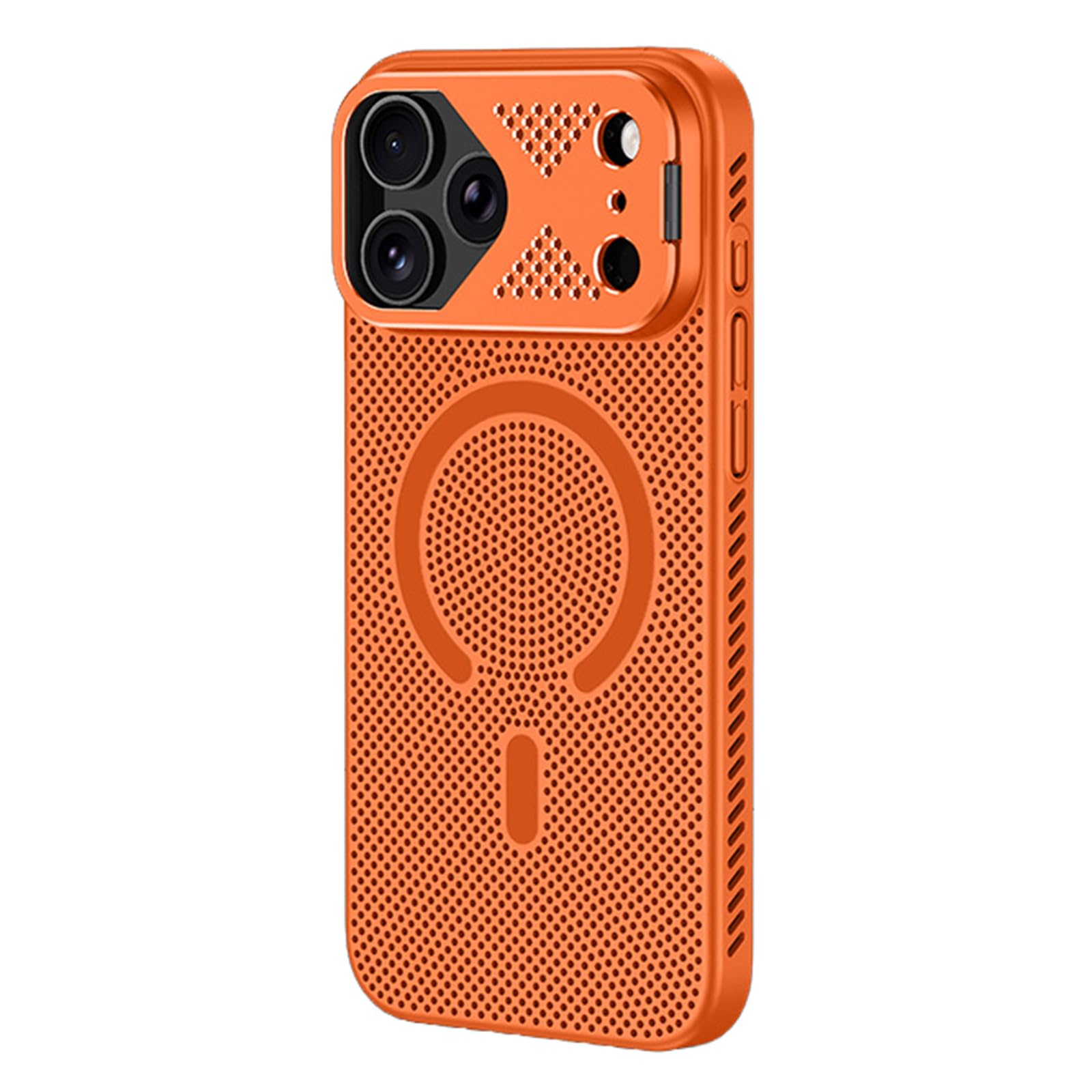 MFAOSHI Magnetic Case for iPhone 17 Pro Max/17 Pro/17, Slim Frosted Heat Dissipation Phone Case with Metal Lens Protection Bracket Cover,Orange,17 ProMax