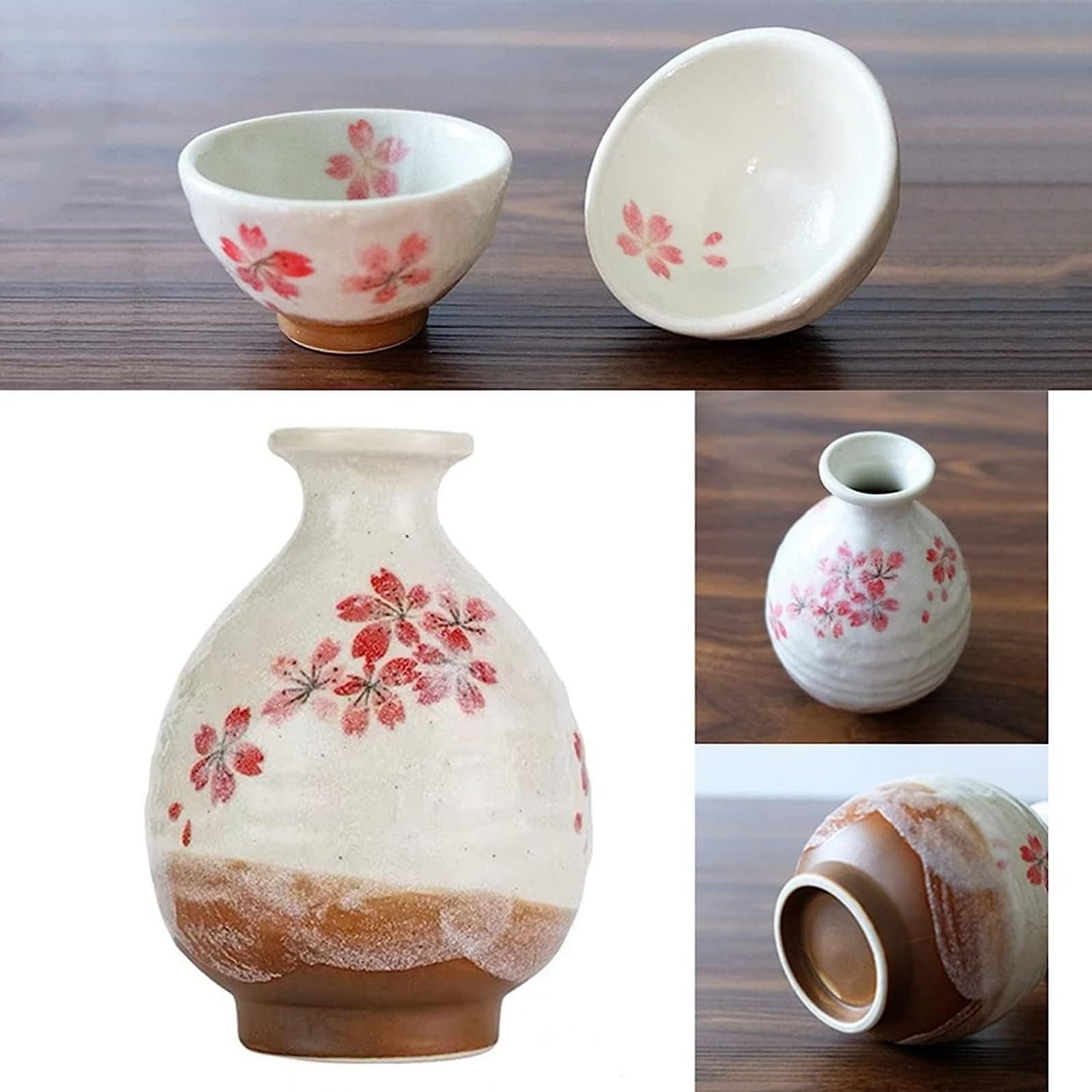 Service à saké en céramique, Tasse à vin Traditionnelle en céramique Faite à la Main, Fleurs de Cerisier peintes à la Main, Porcelaine Facile à Nettoyer (1)
