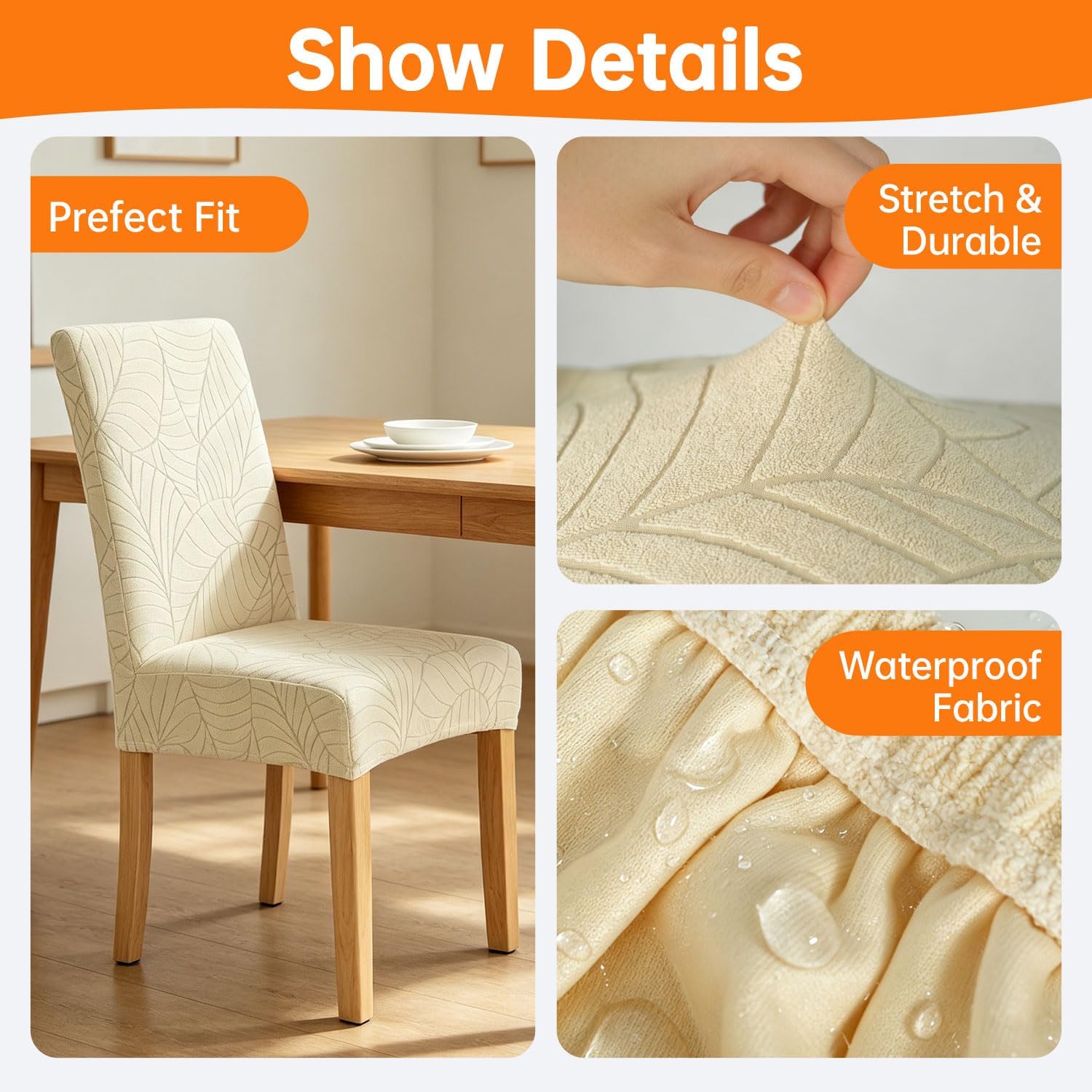 Waterproof Dining Parson Chair Covers Set of 4-Beige | Stretch Fit, Anti Slip, High Quality, Elegant, Chair Protect, for Kitchen Room & Dinning Table & Party & Restaurant