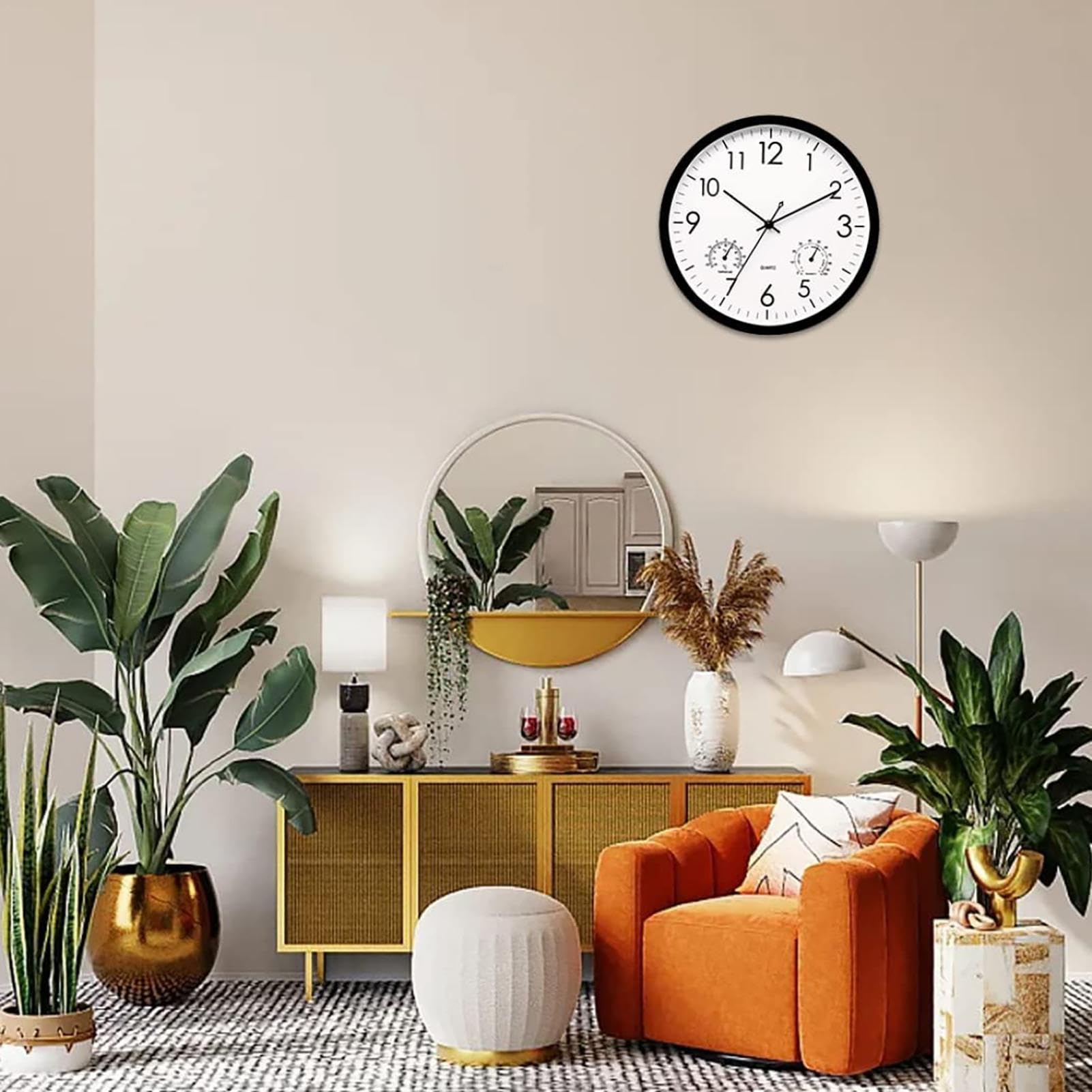 Reloj de jardín resistente a la intemperie para exteriores, reloj de pared con termómetro e higrómetro, funciona con pilas, reloj impermeable de 30 cm, estación meteorológica para exteriores, relojes