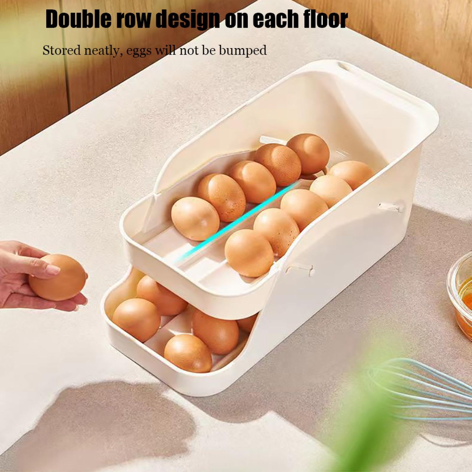 Caja de Almacenamiento de Huevos de Doble Capa,Soporte para Huevos para refrigerador,Almacenamiento de Huevos para encimera,Organizador de Huevos,Dispensador de Huevos para refrigerador