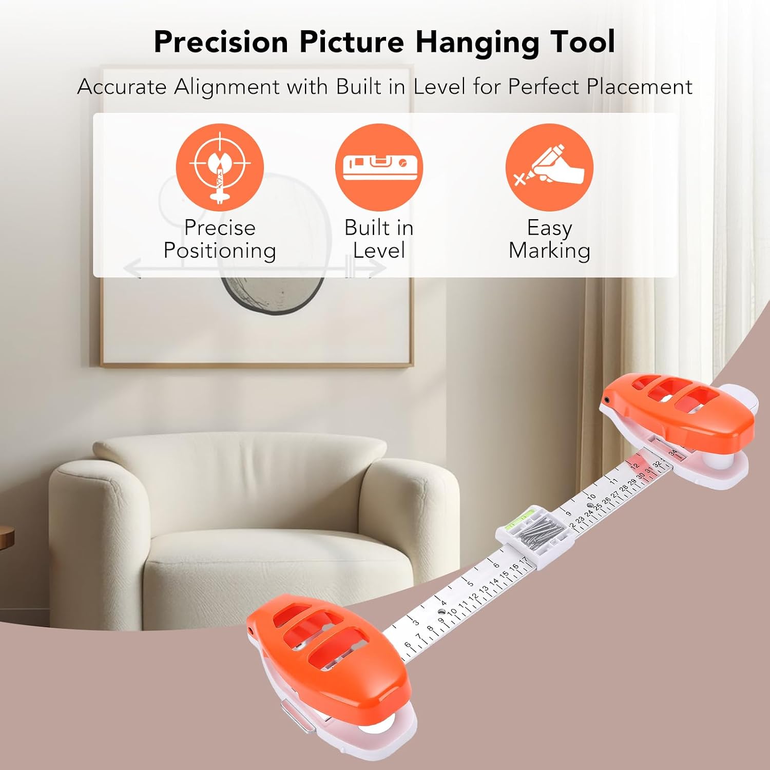 Yoidesu Precision Marking ABS Picture Hanging Tool, Picture Hanging Tool with Level Kit Portable Leveling for Wall Decor Photo Frame Ruler