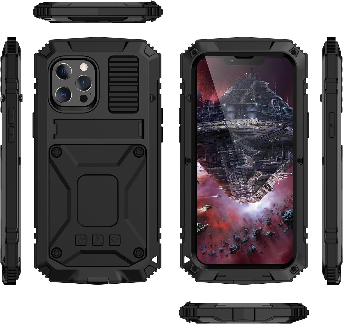 Lunivop Compatible with iPhone 13 Pro Max Case Metal Phone Case Stand Built in Screen Protector Outdoor Sports Heavy Duty Protection Shockproof Cover (2021 6.7 lnch) Black - Image 8