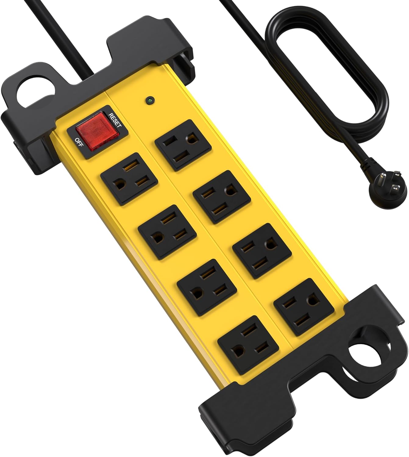 8 Outlet Heavy Duty Power Strip, 2700J Surge Protector with 10FT Extension Cord, Industrial Metal Powerstrip 15Amp, Wall Mount for Garage, Workshop, Home Office, Wide Spaced (10ft)