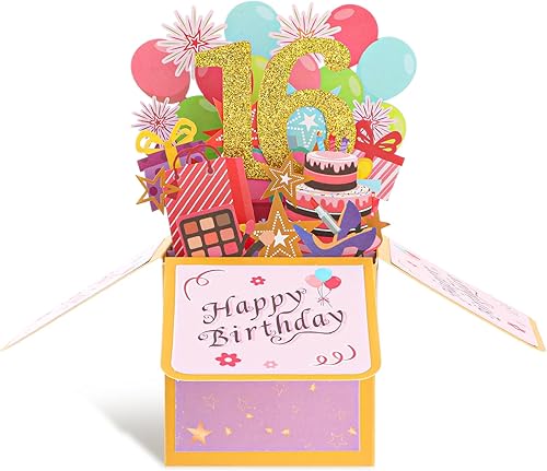 Tarjeta de felicitación de feliz cumpleaños número 16 3D, maravillosa tarjeta de cumpleaños de 16 años, regalo para amigos, hombres, mujeres y niños