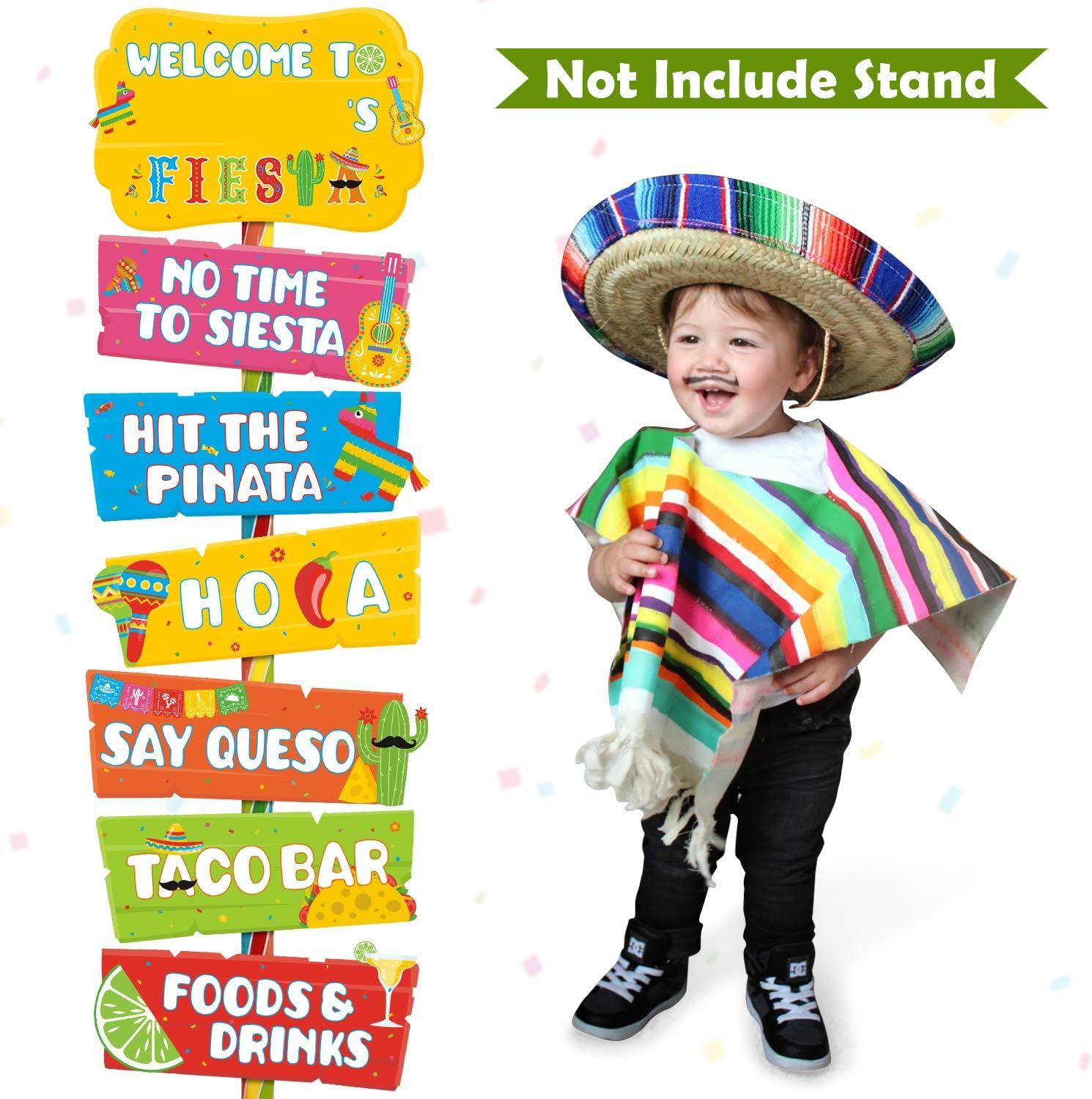 Mexican Fiesta Party Signs, Lets Fiesta Taco Bar Fiesta Happy Birthday Party Baby Shower Yard Decorations Photo Props Cutouts Set of 7 - Mexican Themed Birthday Party Photo Booth Backdrops Decorations
