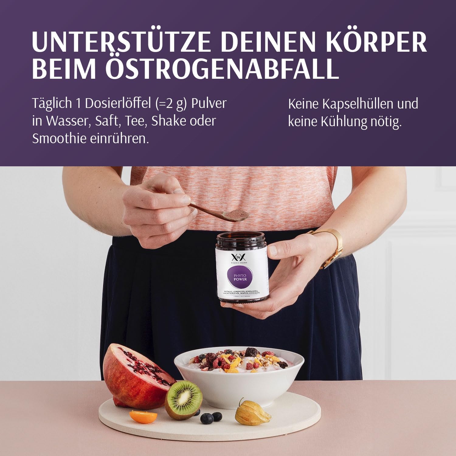 XbyX Phyto Power 90 g | 45 Portionen | Hormonelle Unterstützung ab der Menopause | Hormonfrei | Ohne Soja | Mit Rotklee, Cordyceps, Schisandra, Nachtkerzenöl, Hopfen & Leinsamen | Aus Deutschland