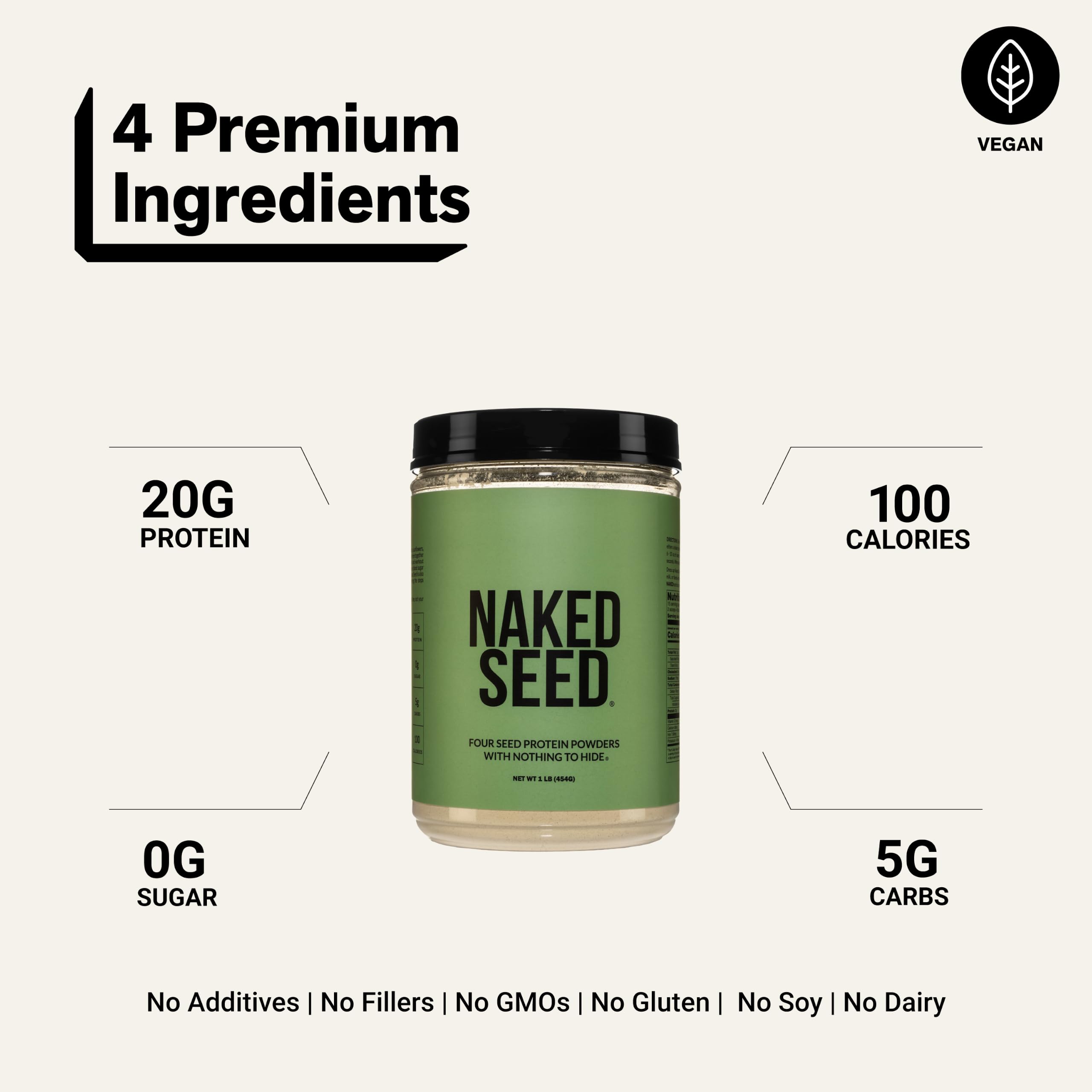 Naked Seed - 4 Seed Protein Powder, Only 4 Ingredients - Chia, Watermelon, Sunflower and Pumpkin Seed - Gluten-Free, Soy Free, Vegan, No Gmos, No Artificial Sweeteners - 15 Servings — Amazon image 3