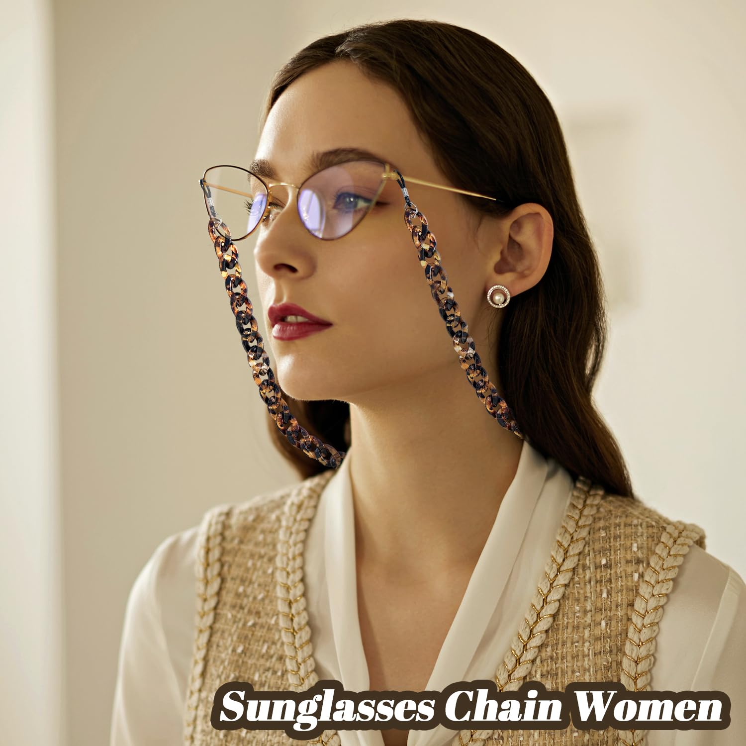 TEAMER Chaîne Lunettes Acrylique Léopard Multicolore - Cordon Anti-Perte Pour Lunettes