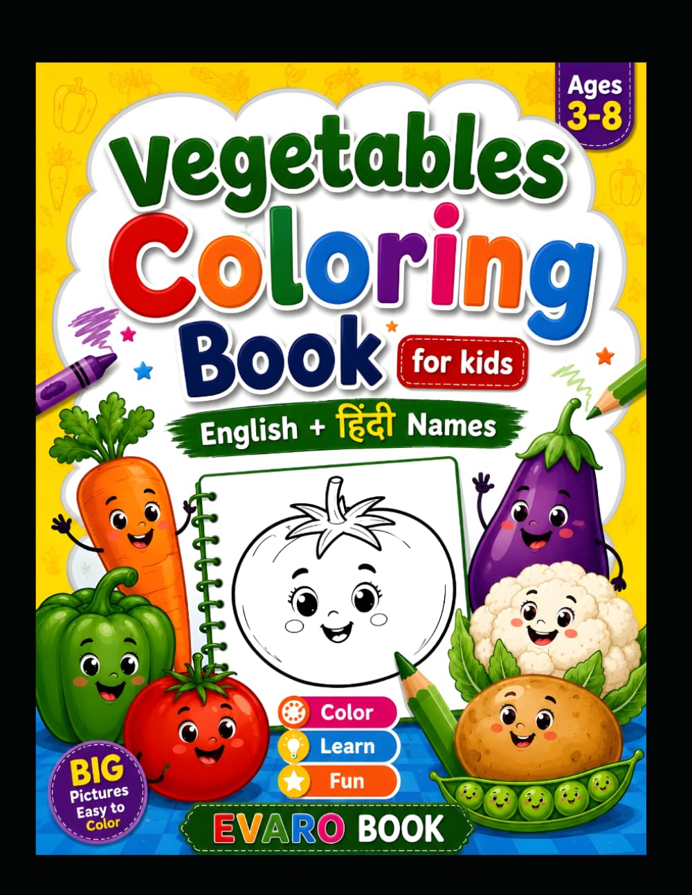vegetable coloring book for kids: English and Hindi Vegetable Names | Learn, Color and Have Fun