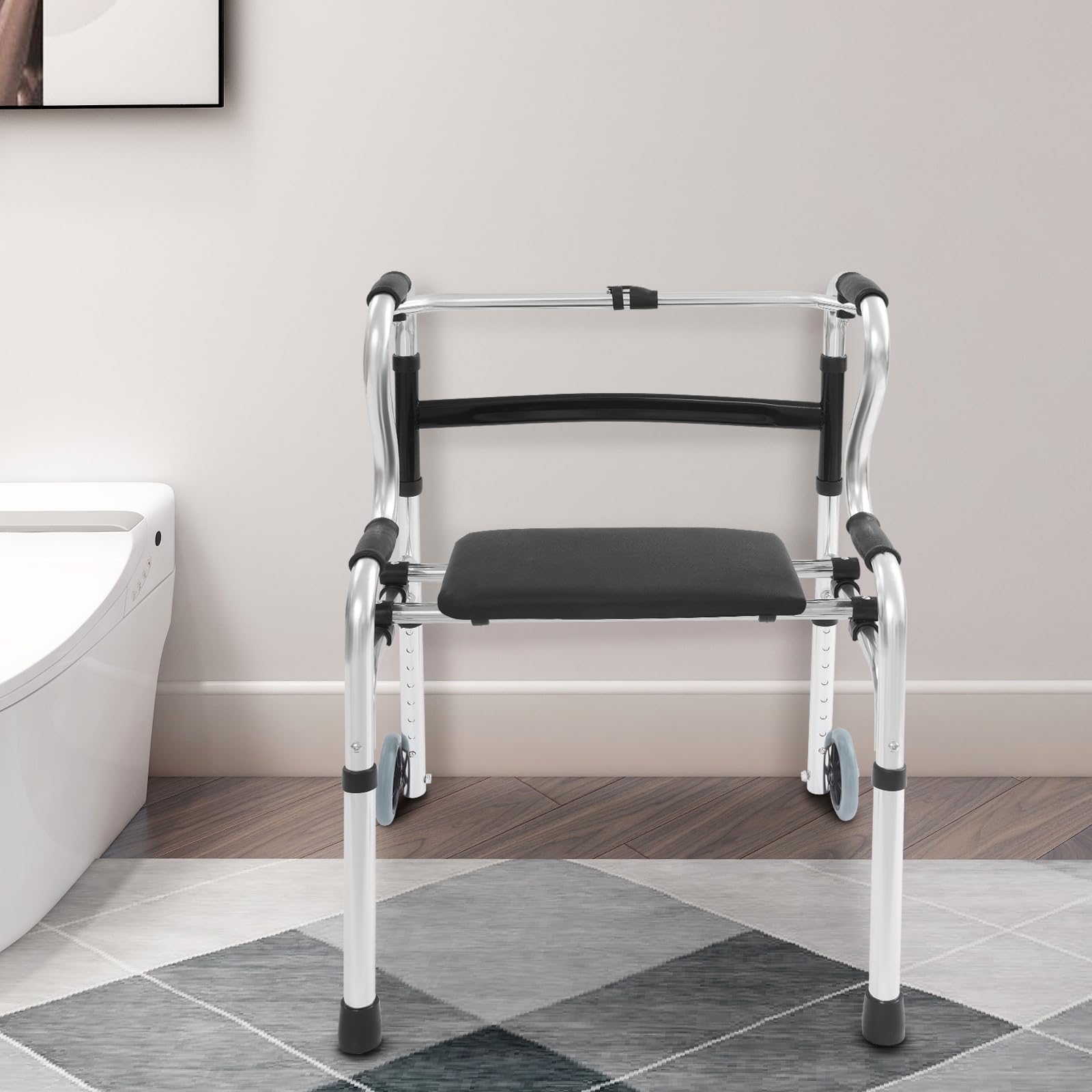 Andador con neumáticos de aire, 50 x 42 cm, andador ajustable con ruedas, plegable para personas mayores, andadores, personas mayores, discapacitados, embarazadas