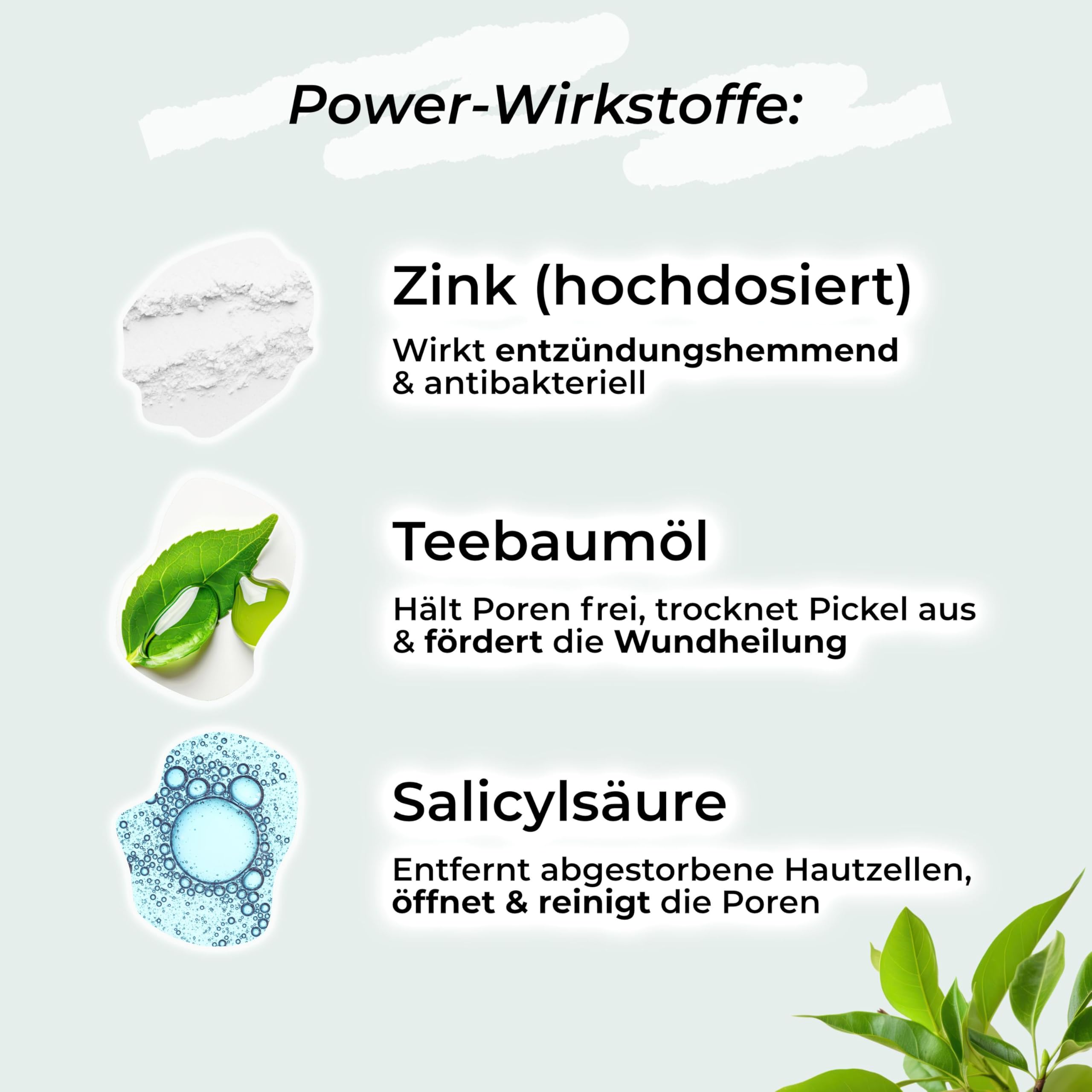 VIGOROUS® Zinksalbe gegen Pickel 60ml - Anti Pickel Creme auch für Pickel am Po und Rücken -mit Teebaumöl & Salicylsäure - SOS Zink Salbe gegen Mitesser und unreine Haut - Zugsalbe Pickel - Akne creme