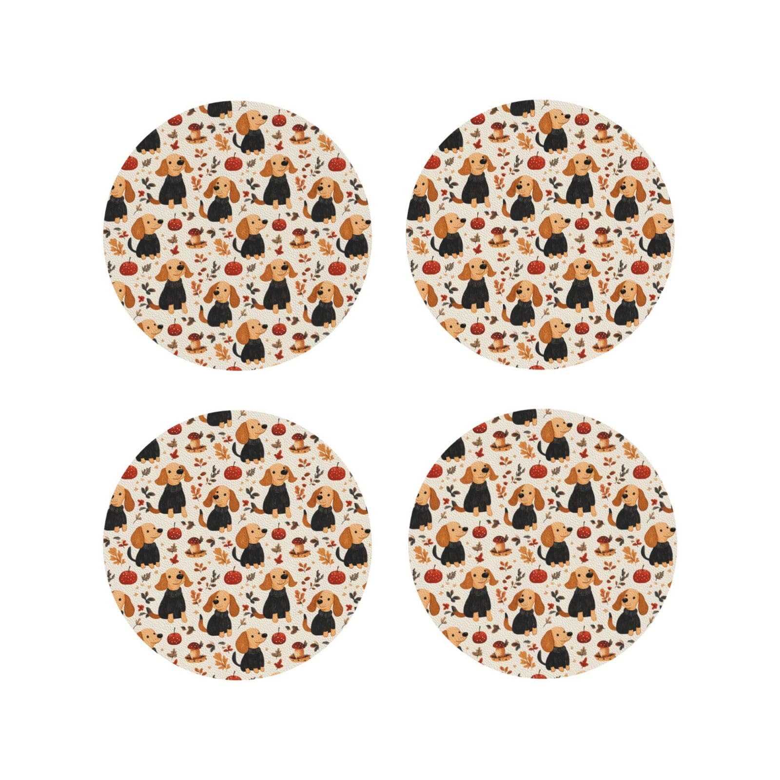 Smazdfxx Women's As Pic Leather Coasters Set Of 4 - Cute Puppy Plant Print Lightweight Drink Coasters For Desk
