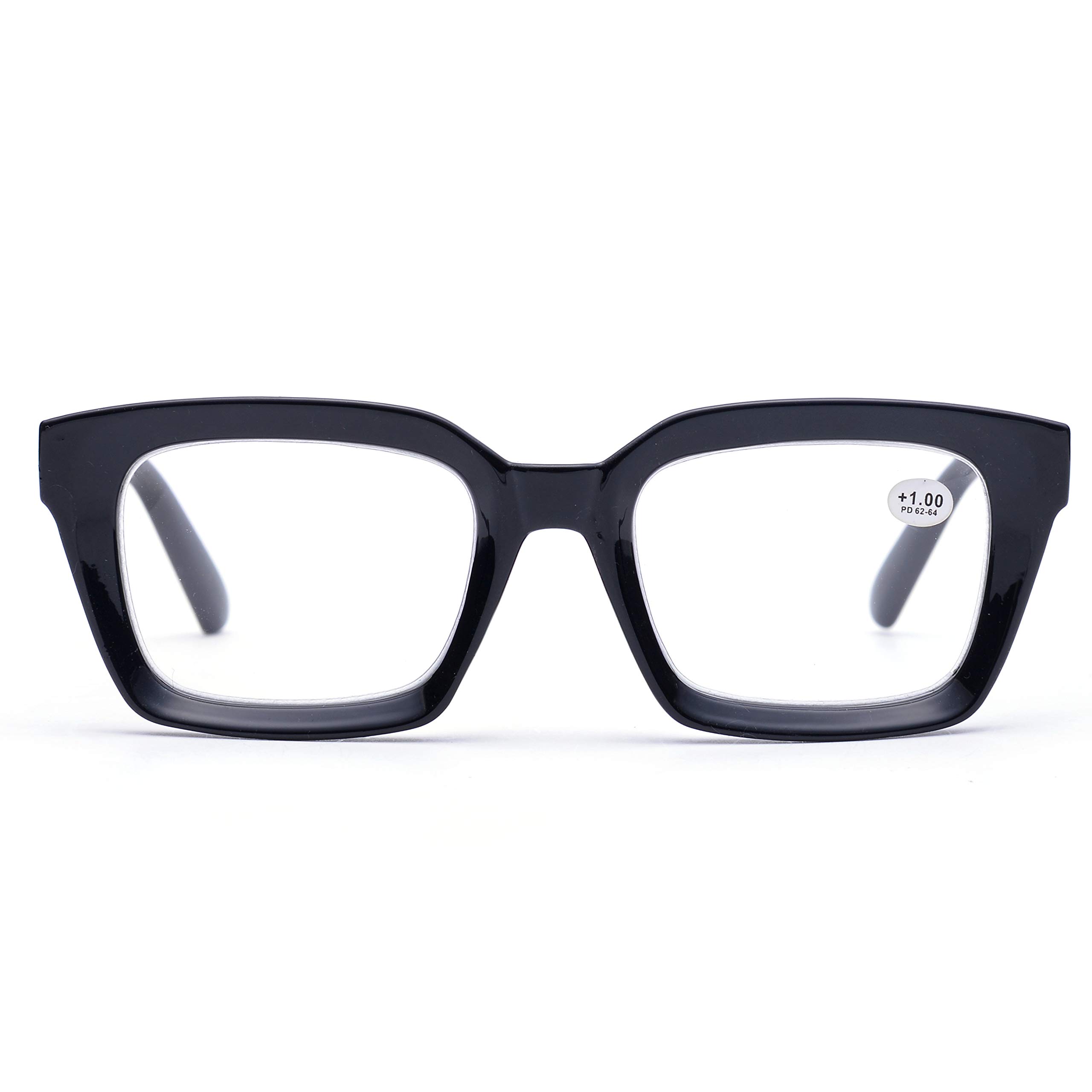 ZUVGEES Retro Style Blue Light Blocking Reading Glasses Big Eyeglass Frames Large lens Computer Readers (Black, 3.0)