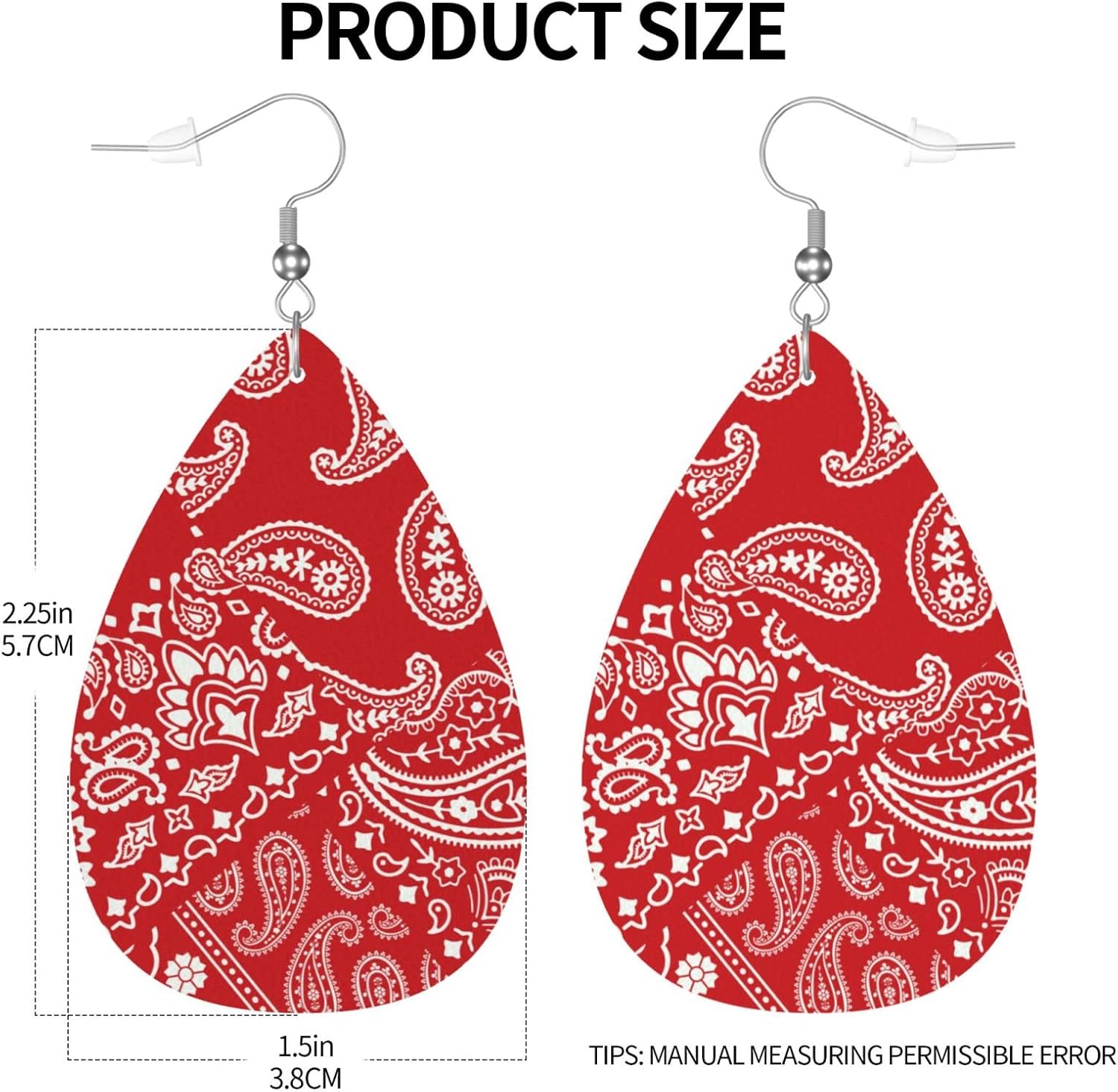 Red Bandanna Paisley Faux Leather Teardrop Earrings for Women Drop Dangle Earrings - Image 4