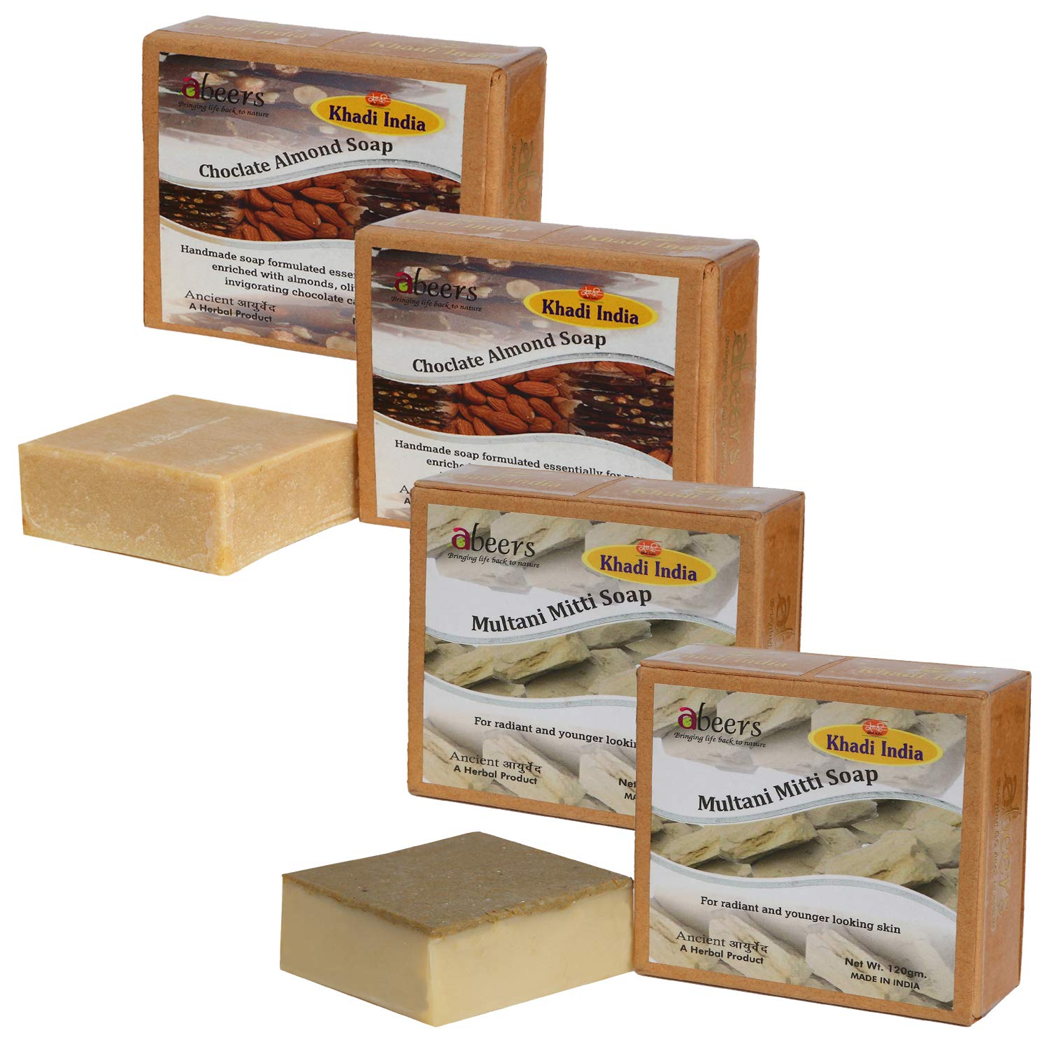 Khadi Abeers Chocolate Almond & Multani Mitti Luxury Soap, 120 g (Pack of 4)