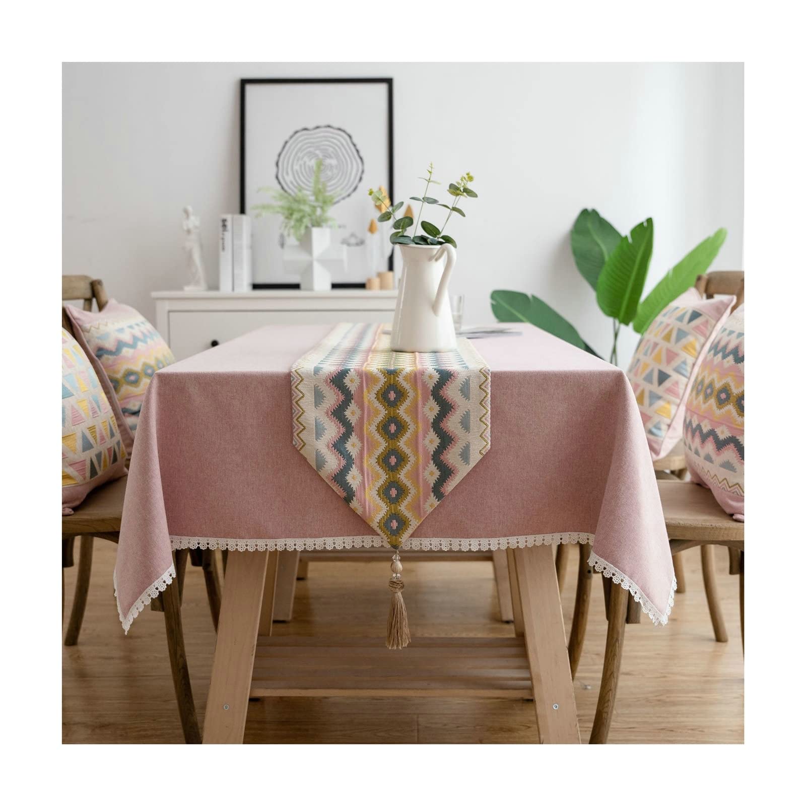 Chemin de table rose en polyester texturé long de 200 cm WXKAGF