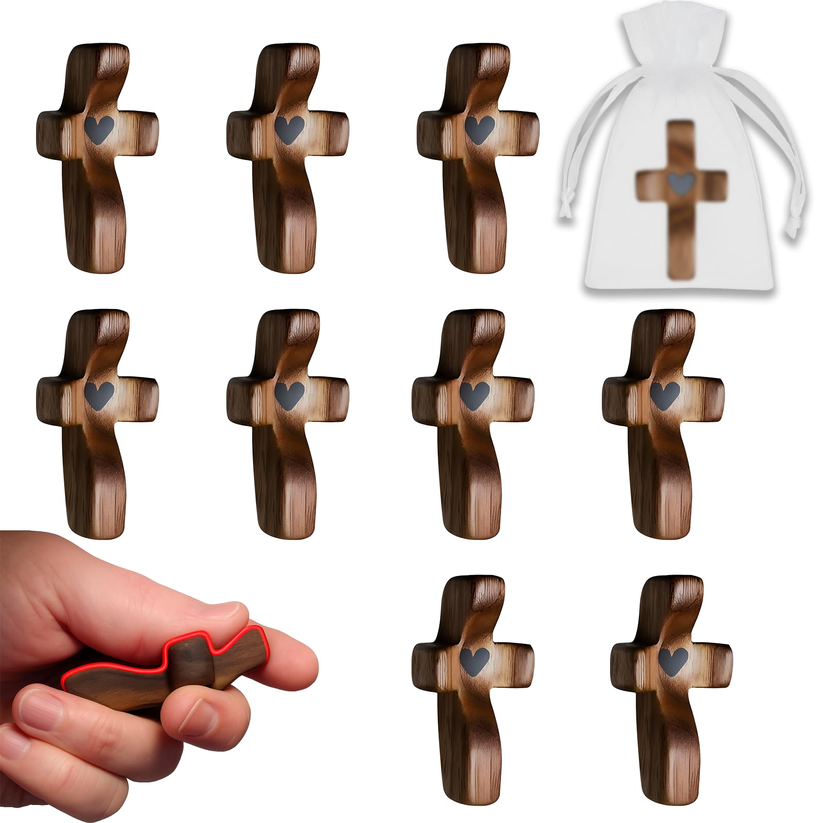 KyooteLfv Wooden Cross Fidget - Cross My Heart, Walnut Pocket