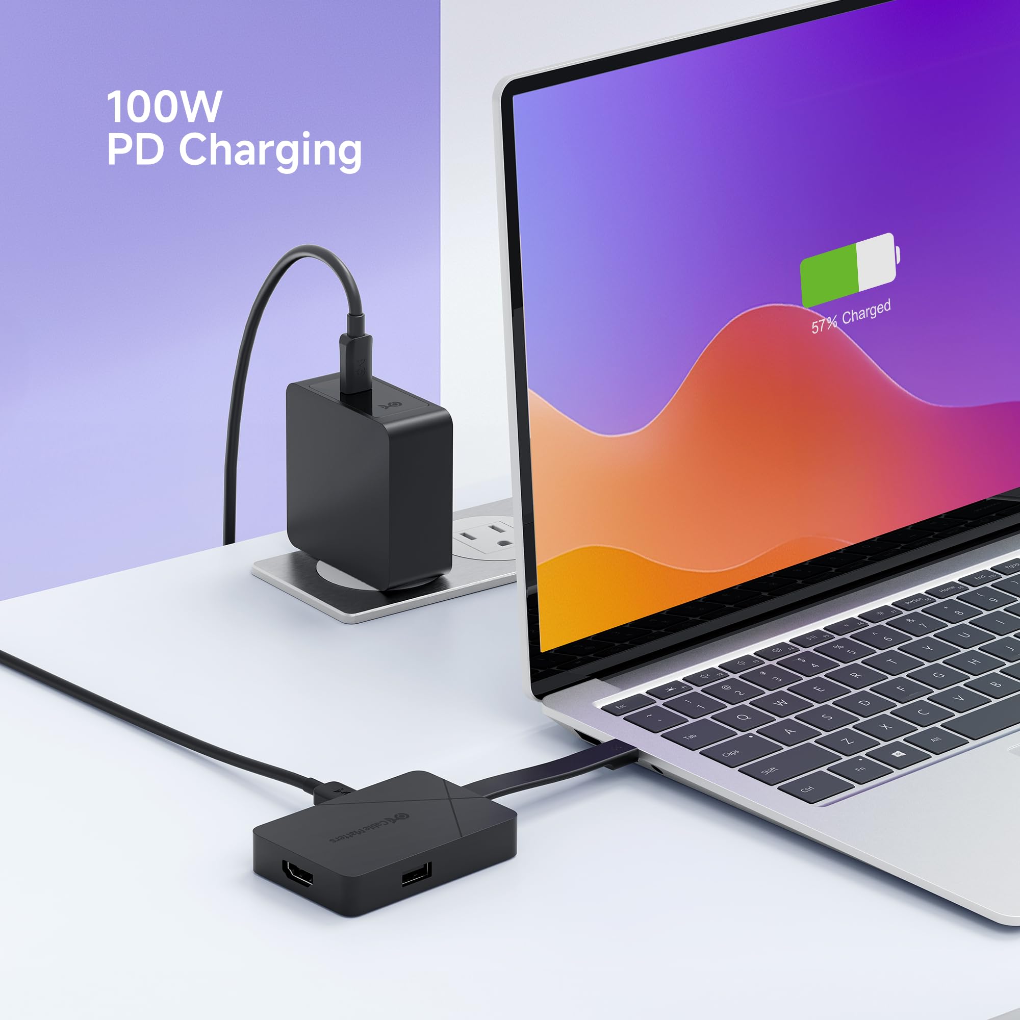 [Progettato per Microsoft Surface] Cable Matters 4 in 1 USB C Hub HDMI 4K a 60Hz 100W di ricarica, 10Gbps USB e USB-C, compatibile con Surface Pro, Surface Laptop, Surface Book con USB-C o Thunderbolt