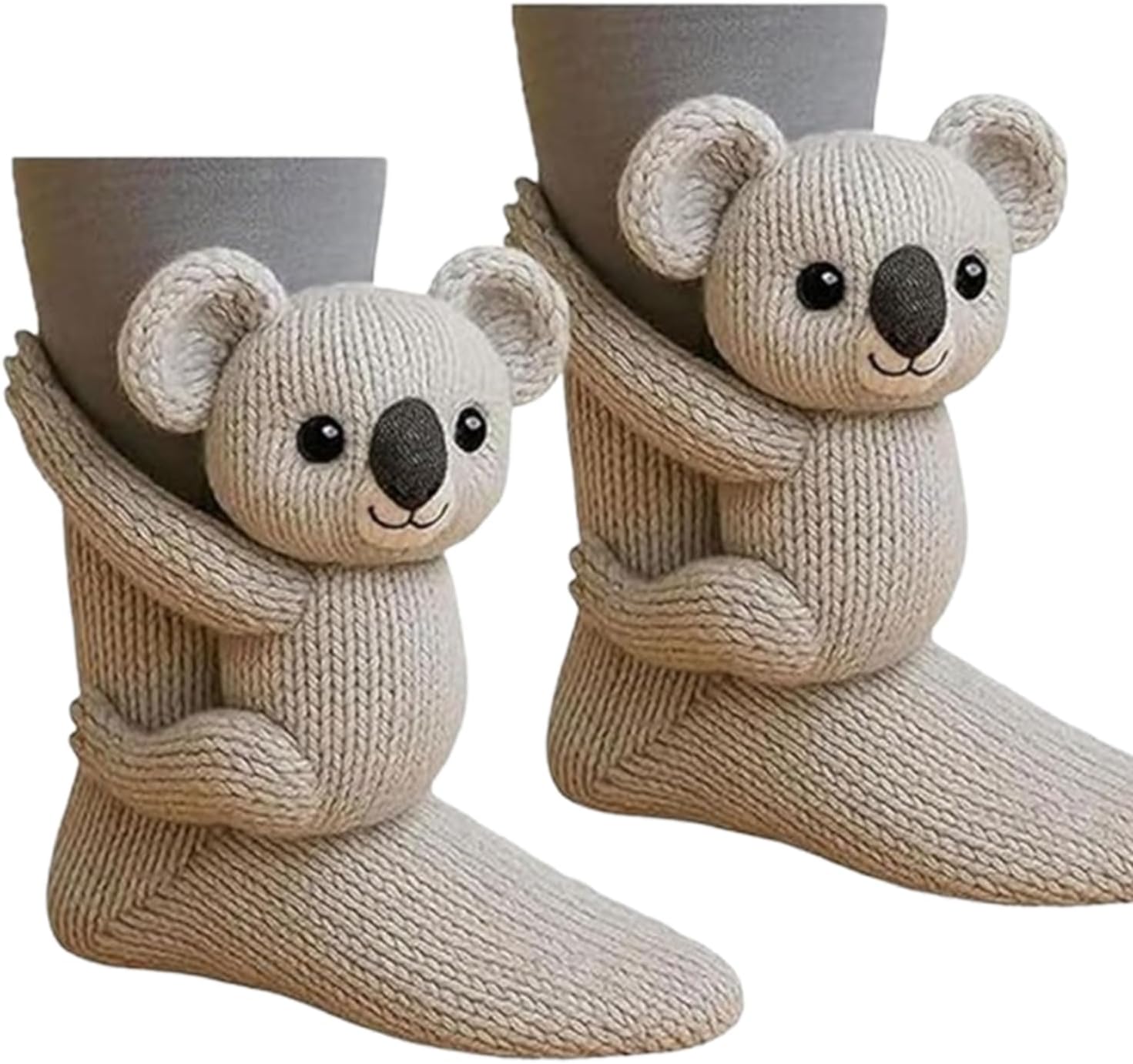 3D knitted animal socks, double-layer cotton, hand-crocheted warm floor socks