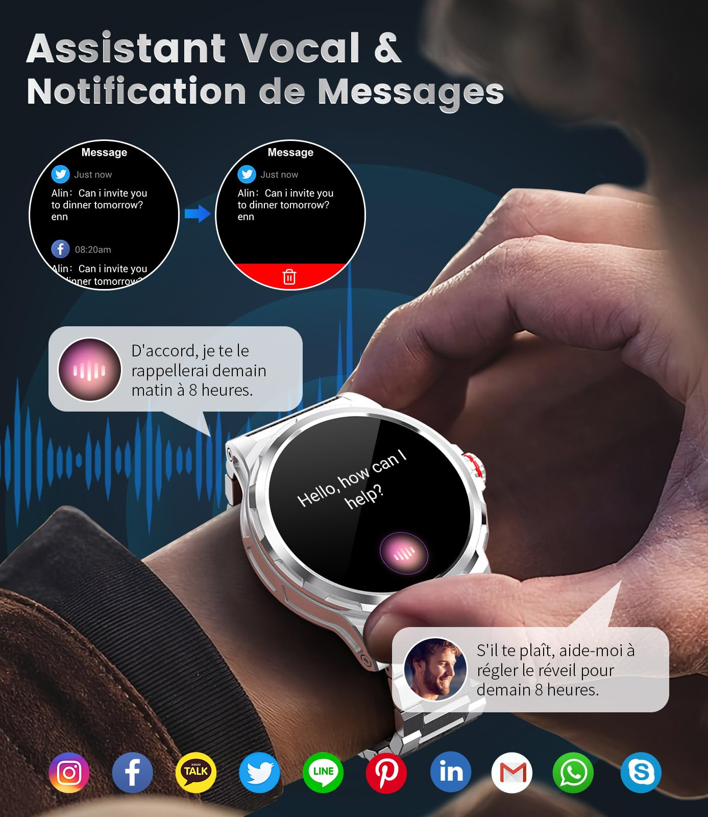 Orologio da uomo militare con chiamata Bluetooth, 1,43" AMOLED Smartwatch con 3 cinturini, impermeabile 5ATM, 110+ modalità sportive, frequenza cardiaca/SpO2/monitoraggio del sonno Android iOS
