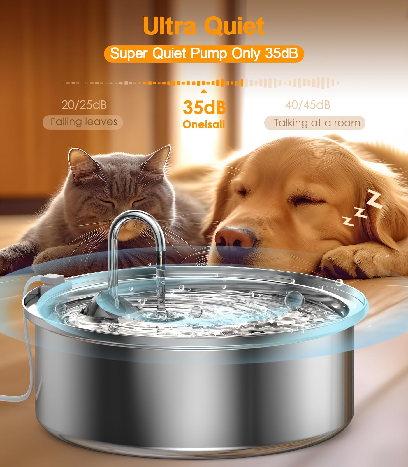 oneisall Fontanella per cani/gatti, 7L Fontana del cane in acciaio inossidabile Super silenzioso con tripla filtrazione e pompa sicura intelligente/facile da montare e pulire