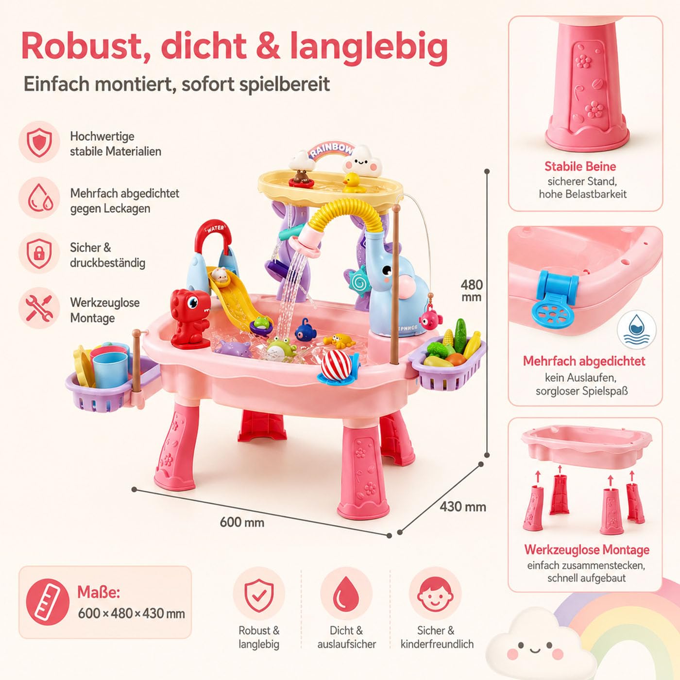 Wasserspieltisch für Kinder mit Angelspiel, Outdoor Wassertisch，pink | Sommer & Camping, Für Terrasse & Park, Innenbereich geeignet, Aquaplay Spielzeug, Outdoor Wasserspiel