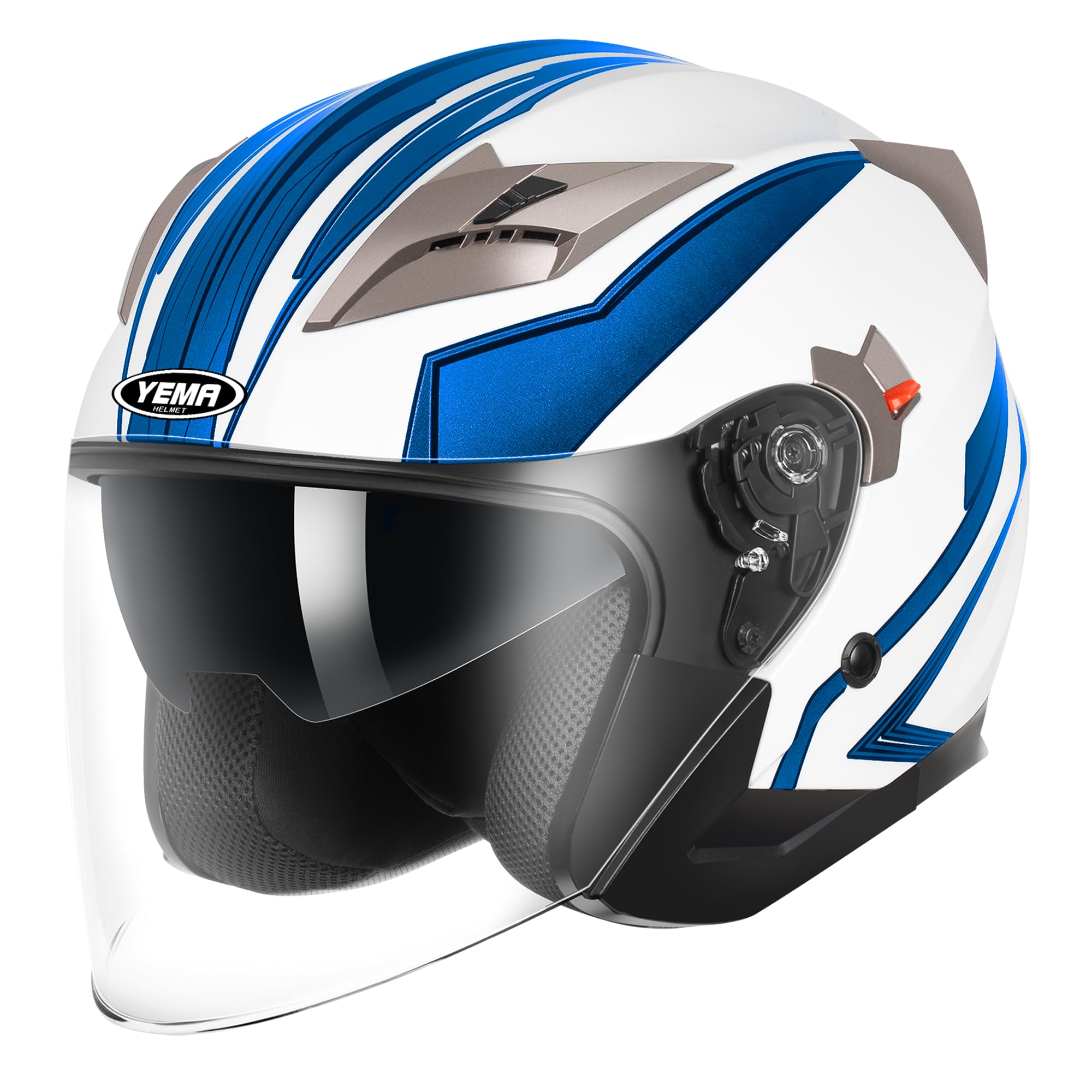 YEMA Motorradhelm Mopedhelm Jethelm, ECE 22.06 geprüft mit Doppelvisier und integrierter Sonnenblende (XT, XL (60-61 cm))