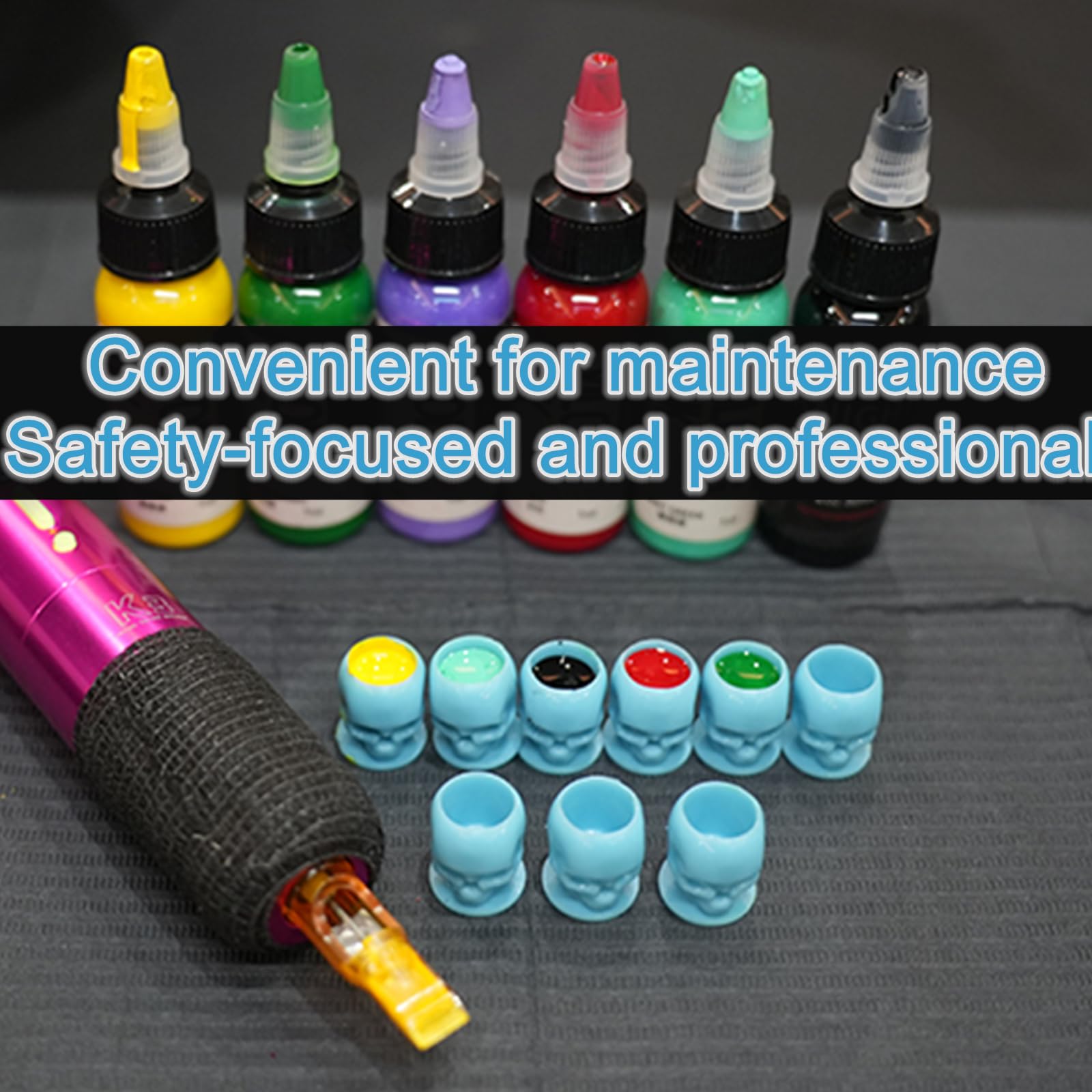 Tattoo Ink Cups with Base - 80pc Skull Design Tattoo Ink Caps, Multicolor - Image 4
