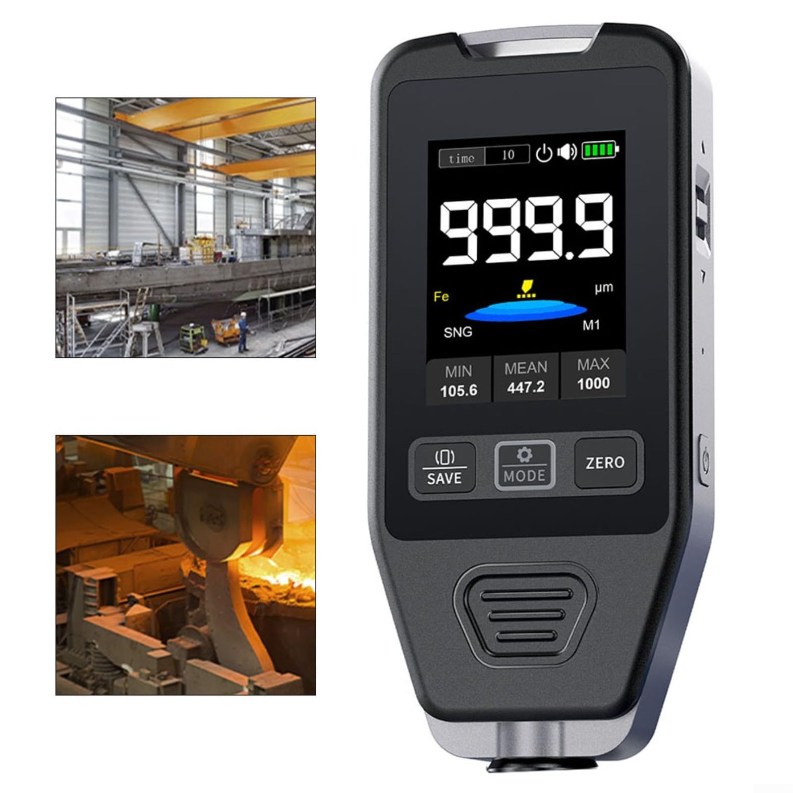 Medidor de espesor de recubrimiento 0-1400μm, Fe/nFe modo dual, medidor de película de pintura recargable USB para reparación de automóviles, fabricación
