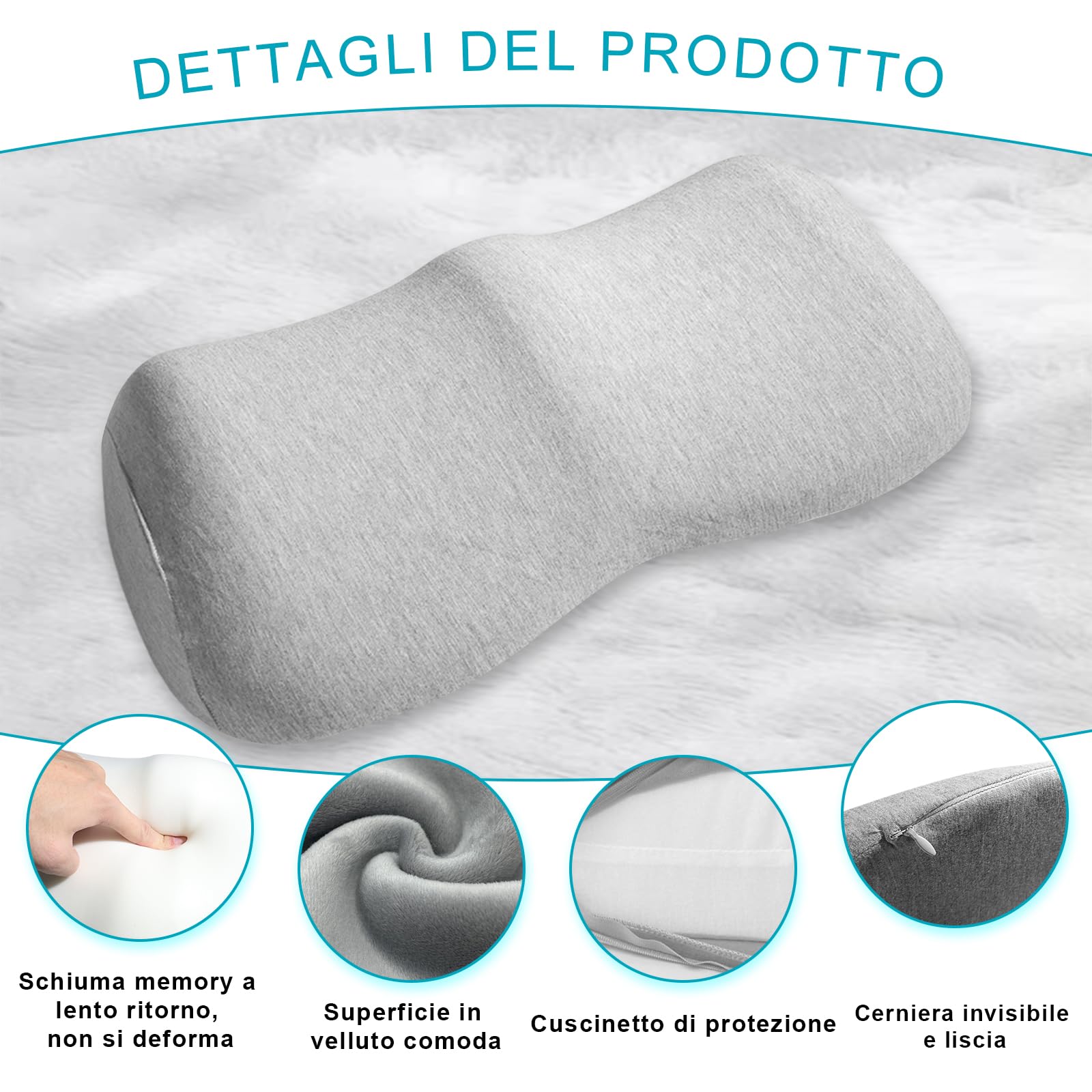 Cuscino Ginocchia Ergonomico Grigio Chiaro per Dormire - Schiuma a Memoria di Forma Cuscino per Gambe, per Sollevamento Sollievo delle Ginocchia