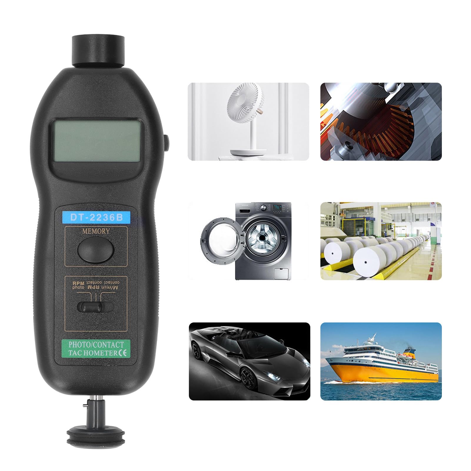 Tacómetro Digital Pantalla LCD Herramienta de Medición de Velocidad Fotoeléctrica para Industrias de Fabricación