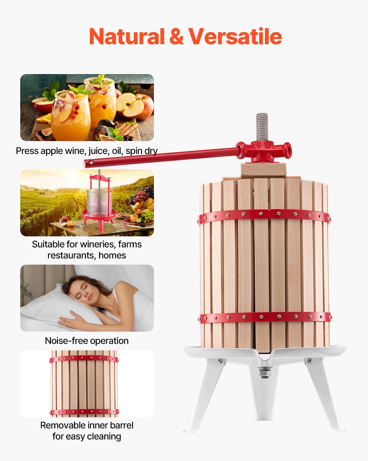 VEVOR Pressa Manuale per Vino di Frutta Cesto in Legno Massello 18L con 8 Blocchi, Spremiagrumi Manuale per Bevande Alcoliche Pressa per Sidro, Mela, UVA, Tintura, Miele, Olio d'Oliva Cucina, Casa