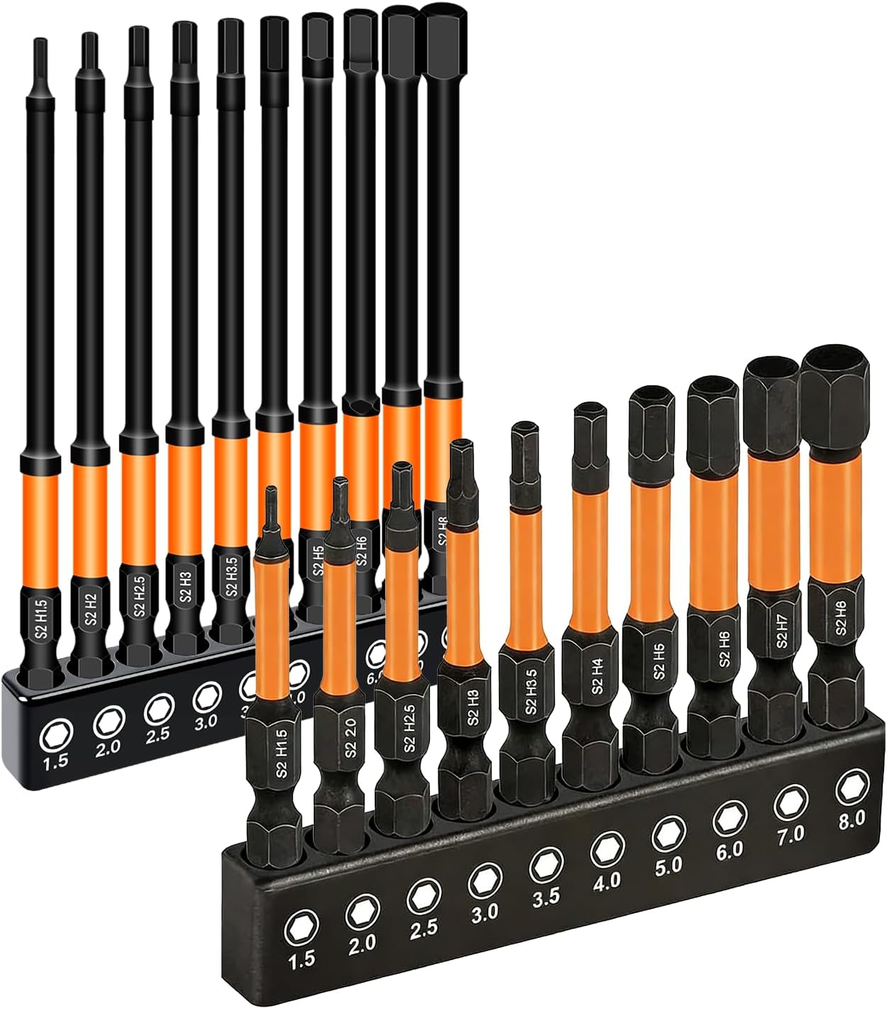 Impact Allen Wrench Drill Bit Set,20PCS 2"&4" Long Hex Bit Set(Metric), 1/4" Hex-Shank S2 Steel,Impact Driver Bit Set, Magnetic CNC Tips for Drill & Driver with Storage Box