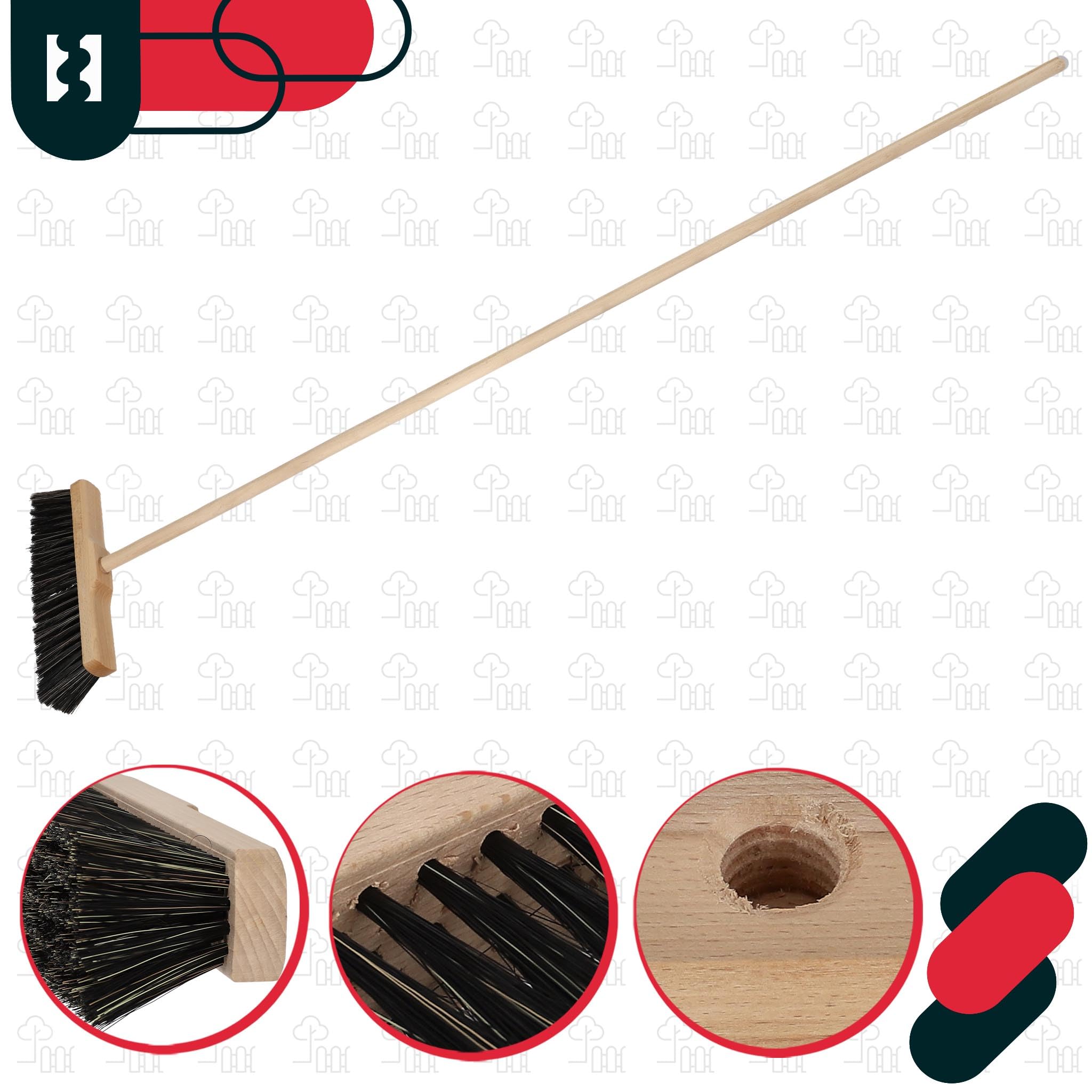 KOTARBAU® Scopa con Manico - 30 cm - scopa da esterno - Scopettone Industriale - spazzolone industriale - Marrone - per Esterni e Interni - per Giardino - Casa - Ufficio