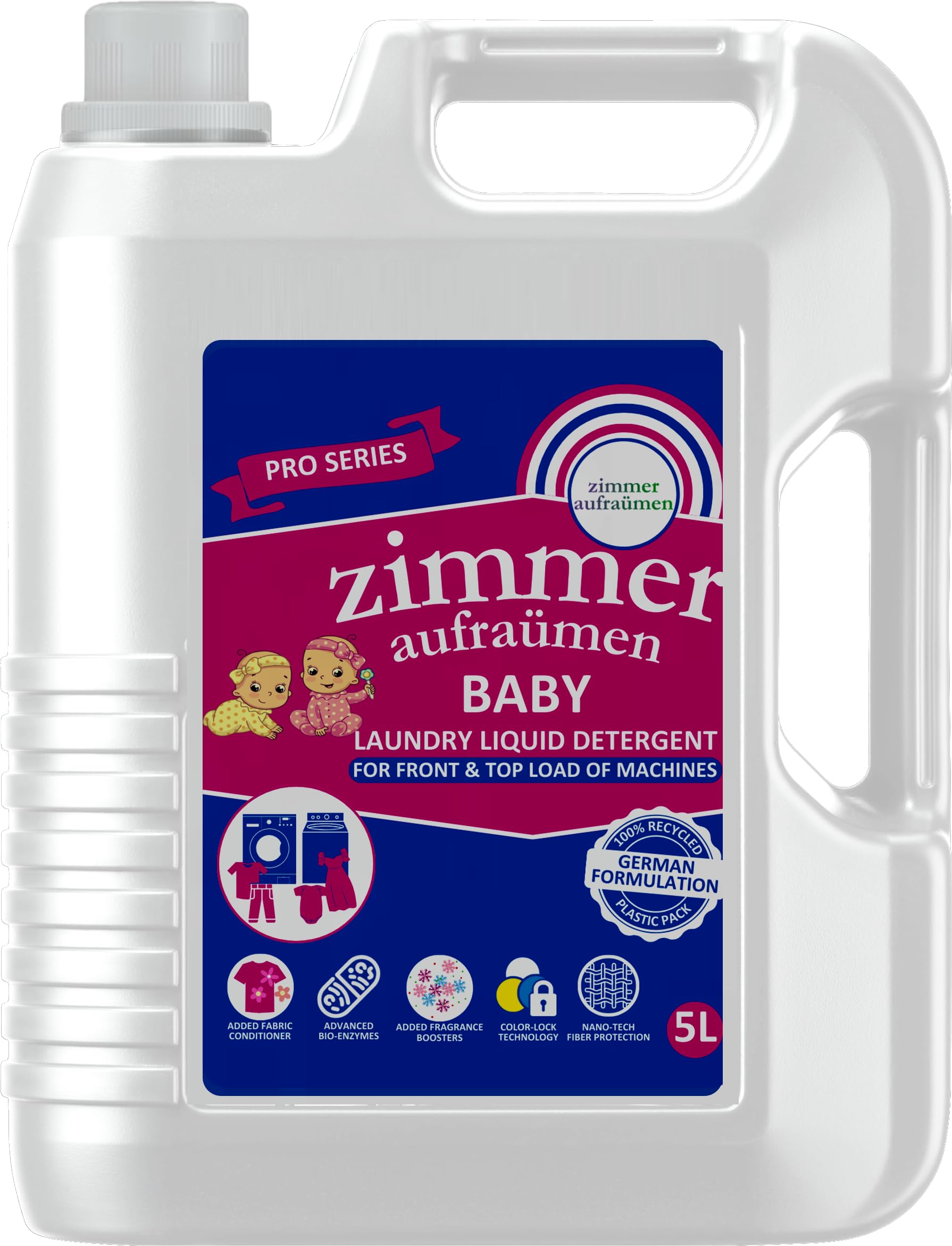 Zimmer Aufraumen Pro Baby Laundry Detergent Liquid,Plant Based Surfactant with Bio-Enzymes. Safe for Infants & Toddlers. Allergy Free. For Top Load & Front Load Washing Machine (5 Liters) (5L) (B0BJ8QG5B6) Amazon Price History, Amazon Price Tracker