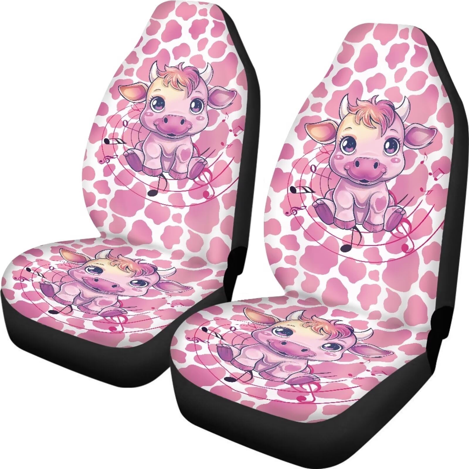 Talayituse Pink Cow Print Car Seat Cover Set of 2, Music Note Design Auto Accessories for Men Women, Soft Automotive Protective Interior Universal