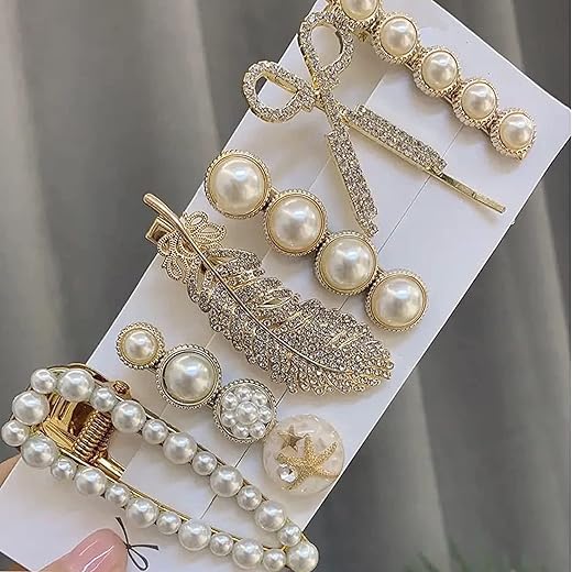 ANNACREATIONS Korean Style Pearl Metal Hair clips, Plastic Pearl Barrettes Hairpin for Women & Girls(White) 6 count (Pack of 1)