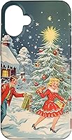 Vista 22 de iPhone 16 Vintage 1950s Nostalgia Christmas Snowflakes Christmas Tree Case