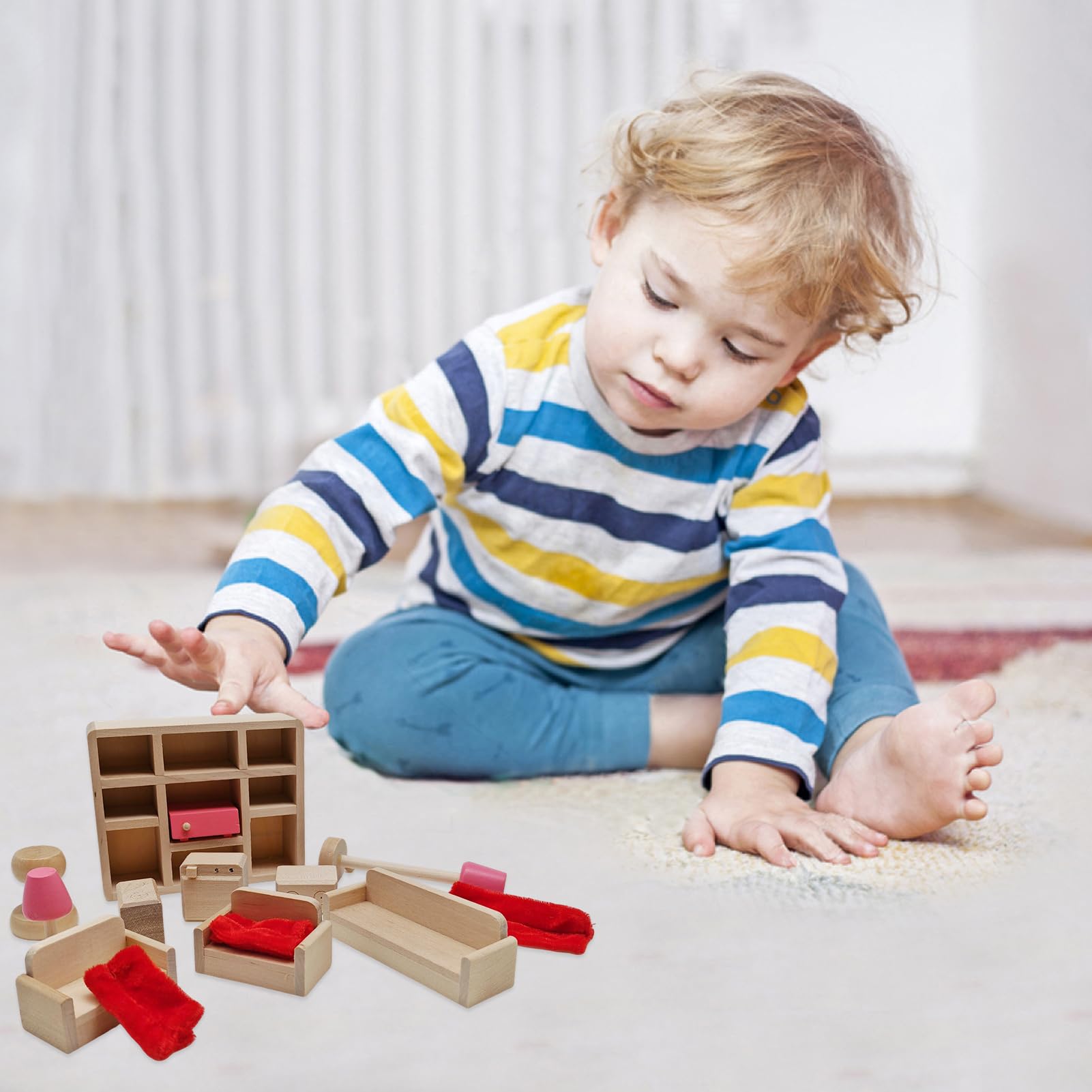 Wooden Doll House Furniture Doll House Building Blocks Mini Dollhouse for Kids Childs Gifts Family Doll House (Living room) - Image 3