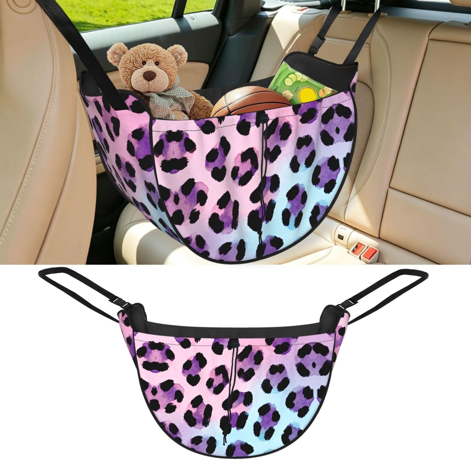 Cntdbu Black Pastel Leopard Print Car Seat Organizer-Backseat Storage Bag For Travel
