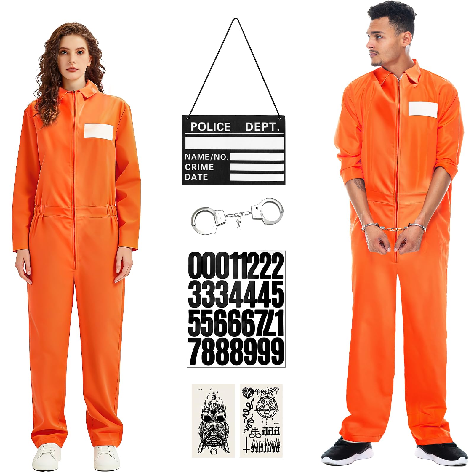 RWFMO Orange Prisoner Jumpsuit Costume Adult Prison Cosplay Outfit Women Men Prison Outfit Set including Jail Accessories Inmate Uniform (M)