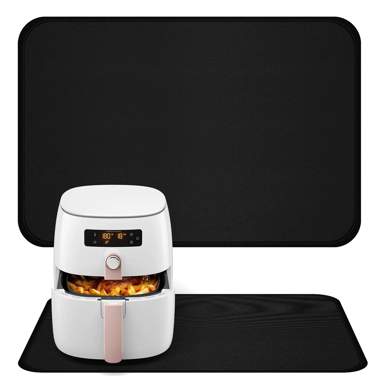 Heat Resistant Mat for Air Fryer, 60 x 40cm Fireproof Silicone Mats for Kitchen Counter, Heat Proof Mat, Non-Slip & Waterproof for Air Fryer, Coffee Maker, Oven, Toaster, Microwave (Black)
