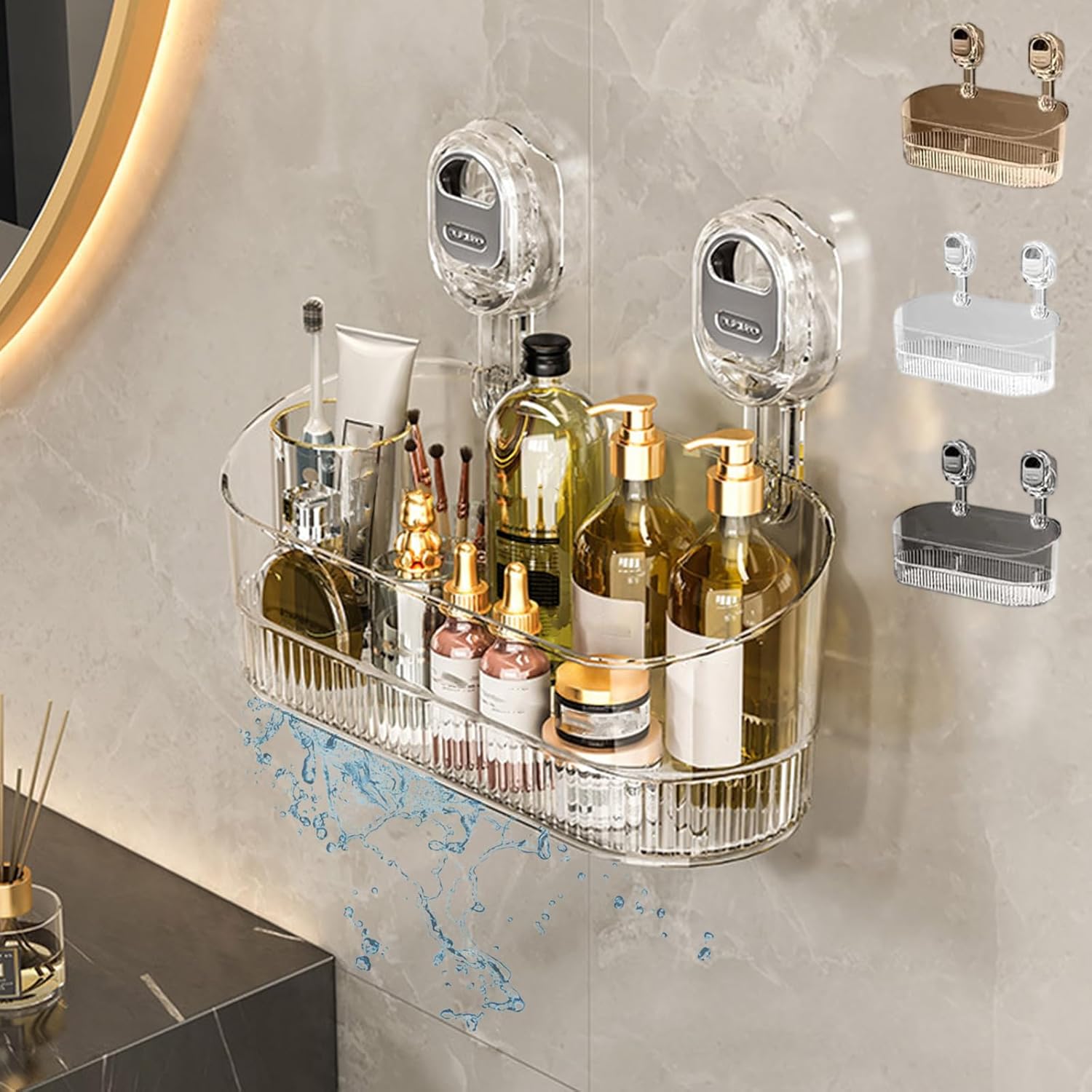 YIASVLX No-Drill Bathroom Suction Storage Box Large Capacity Strong Load-Bearing 2026 Upgrate Hanging Bathroom Drain Rack with Drain
