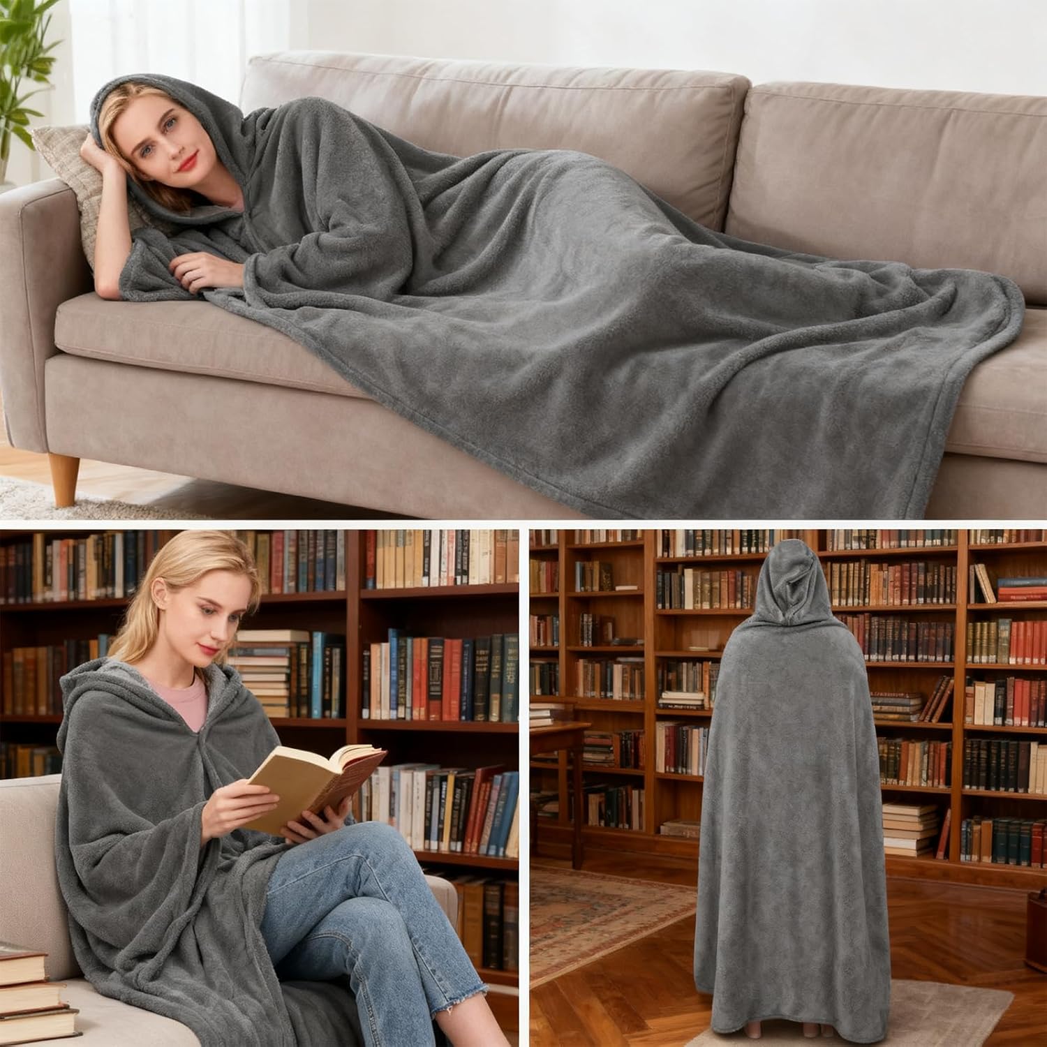 Wearable Blankets Hoodie for Women and Men Birthday Gifts for Women Men Fleece Hooded Blanket for Adult Large Grey Mom Dad Great Birthday Christmas Gifts Idea(70 * 62in) - Image 8