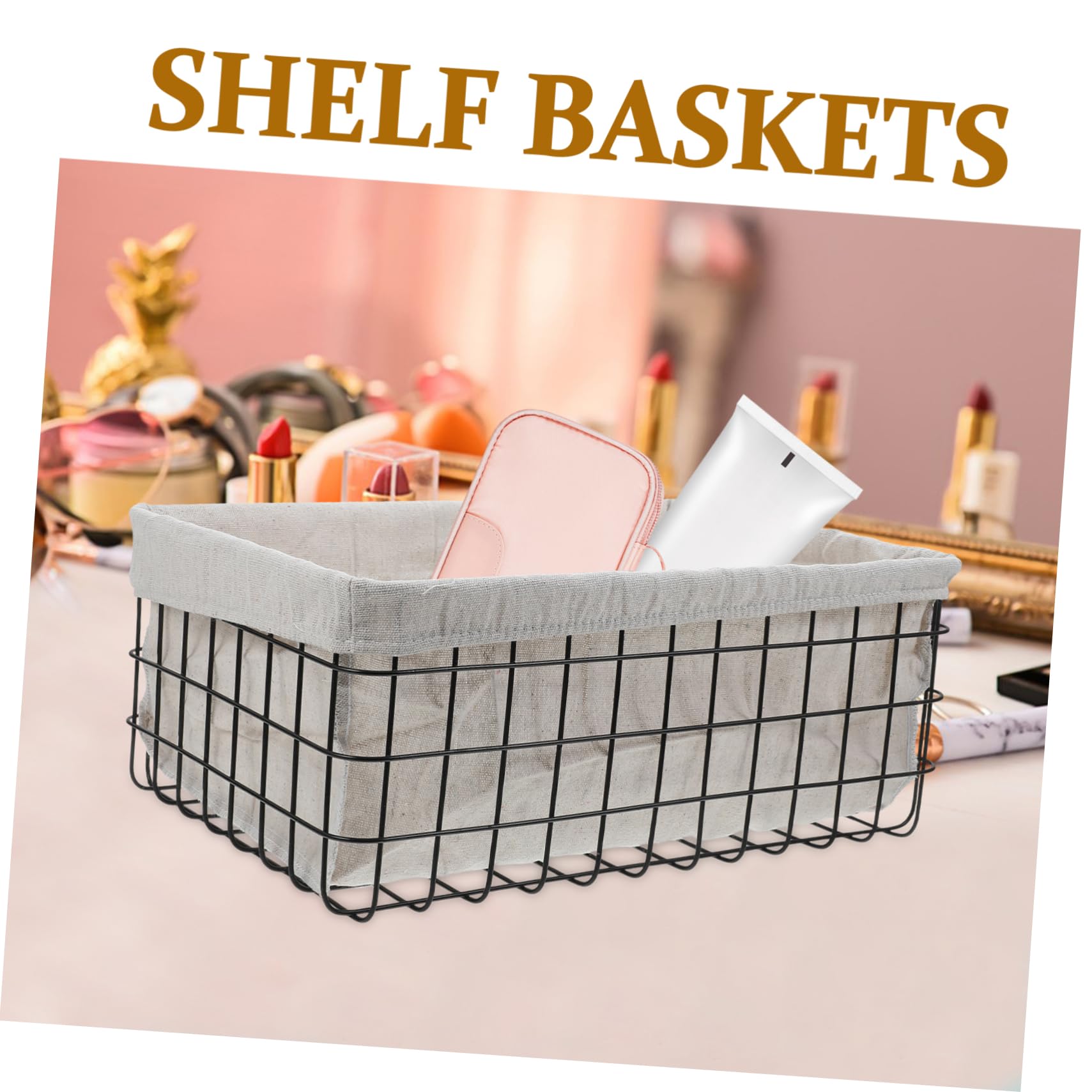 Cesto Portaoggetti in Ferro, Organizzatore da Tavolo per Trucchi e Snack, Capienza Grande, Design Semplice per Bagno e Cucina