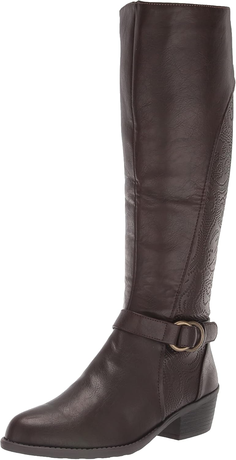 Easy Street Women's Luella Tall Boot Fashion, Brown/Brown Embossed/Gore, 8.5