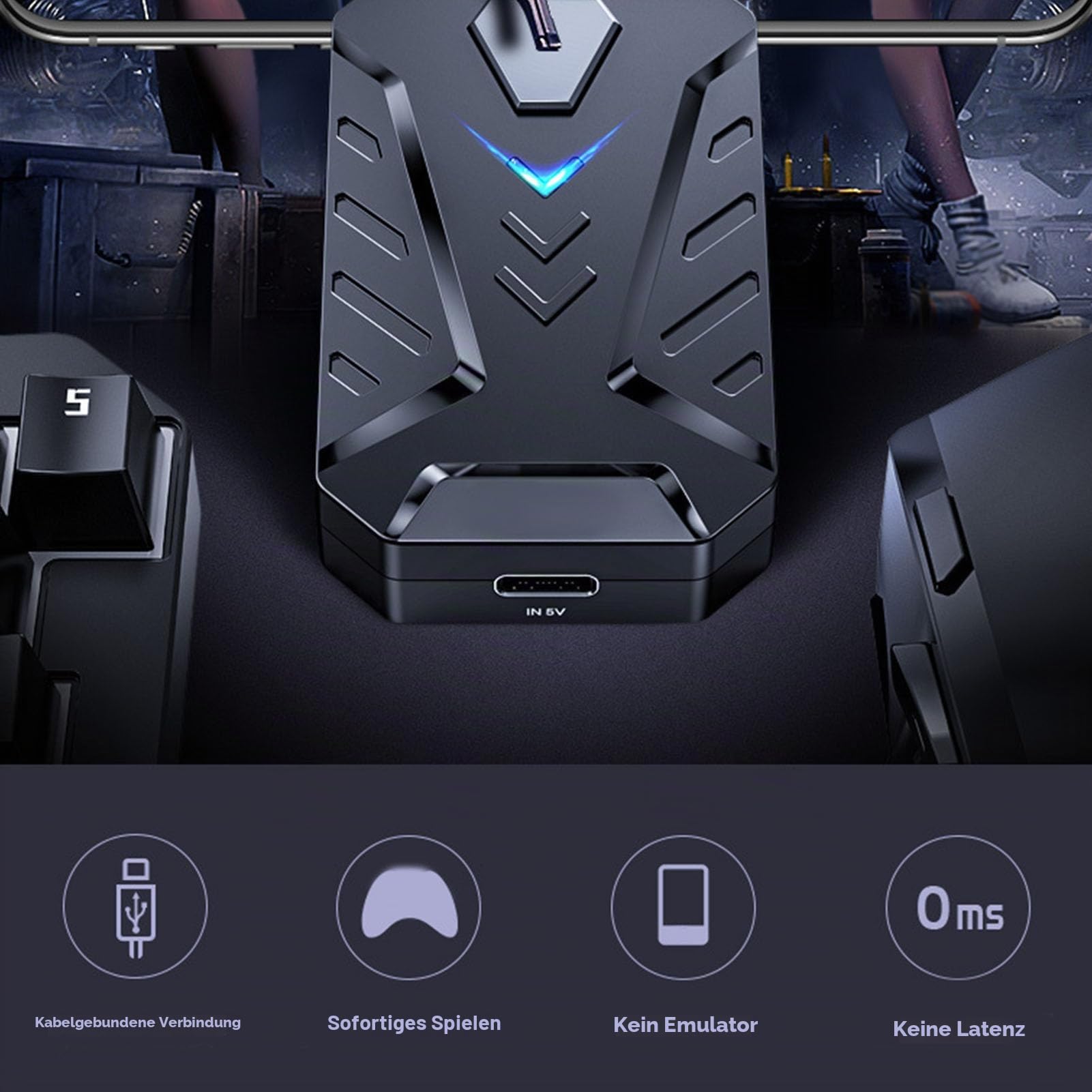 TZ 007 Einhand-Tastatur-Maus-USB-Typ-C-Splitter-Kombination, Kabelgebundene Kabellose Verbindung, Einhand Gaming Tastatur mit RGB-LED-Hintergrundbeleuchtung, Gaming-Adapter-Kombination für PUBG, Dota,