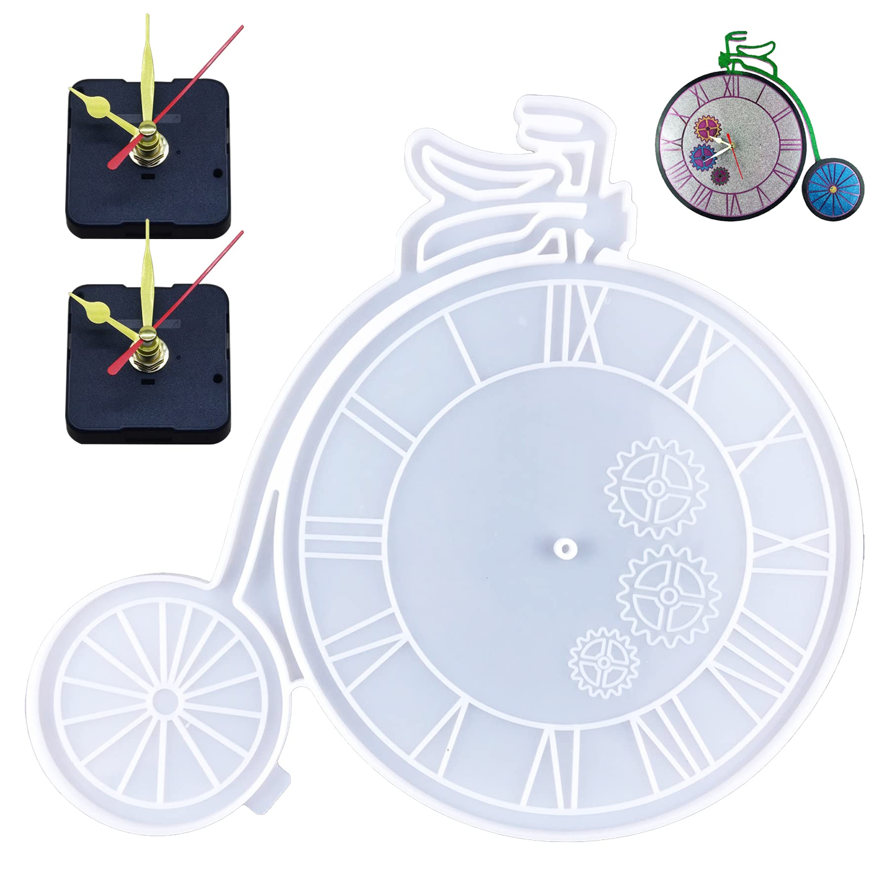 Woohome DIY Wall Clock Molds - Epoxy Resin Molds with Bike Shape Numerals and Clock Hands